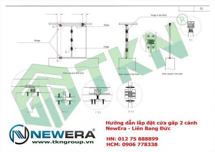 Hướng dẫn lắp đặt cửa gấp NewEra loại 100kg NE-330C2 và NE-330C4