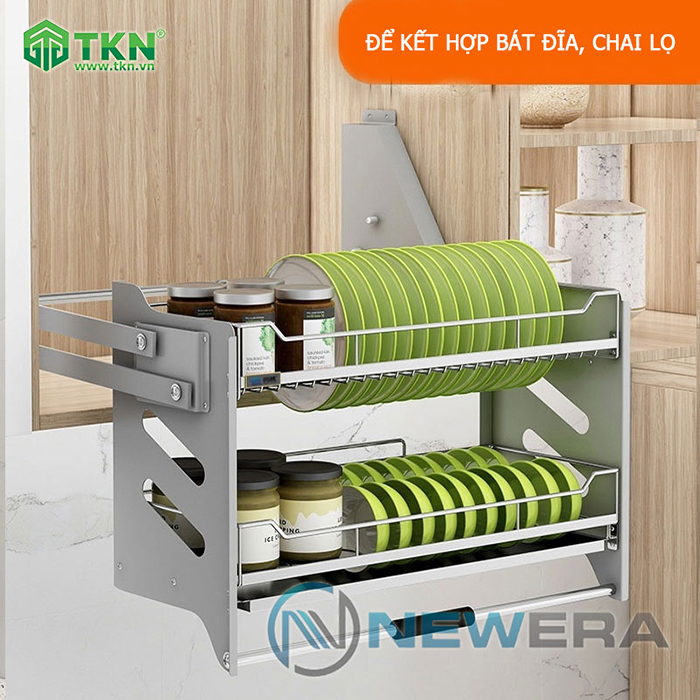 Giá bát nâng hạ NewEra 900mm 2 tầng inox 304 NE015.900 2