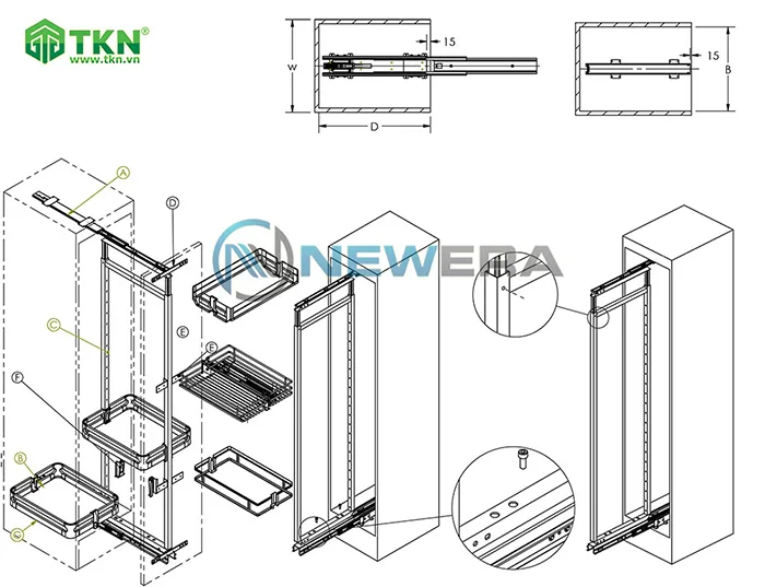 Tủ đồ khô NewEra cánh kéo inox hộp 304 6 tầng 6 rổ NE566.400 12