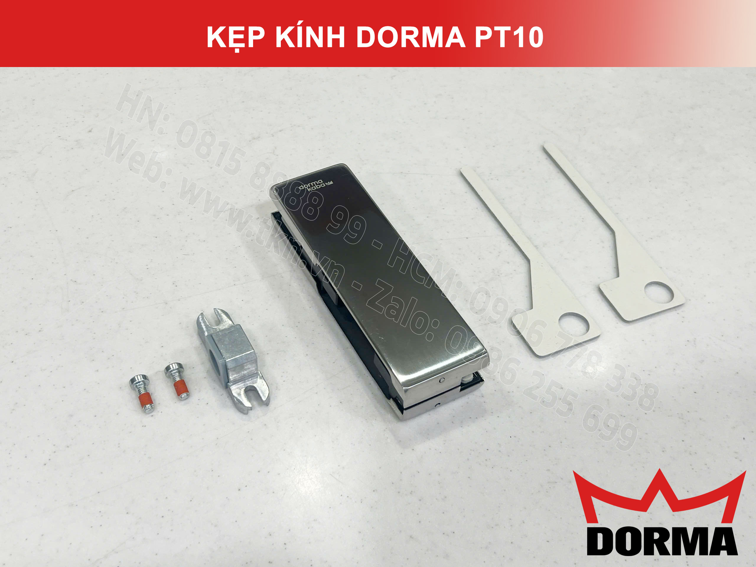 Kẹp kính bản lề sàn Dorma inox cao cấp dài 164mm PT10