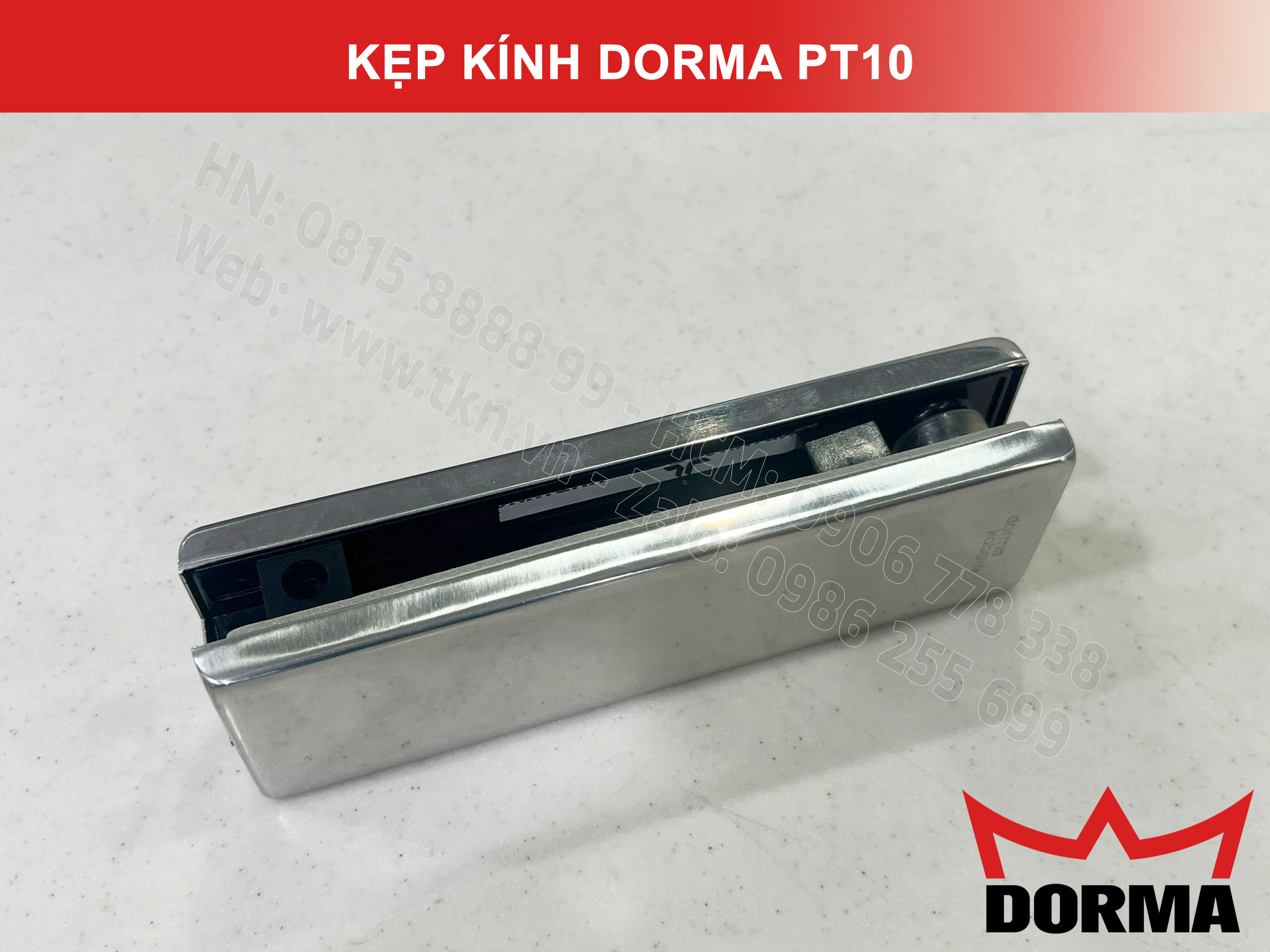 Kẹp kính bản lề sàn Dorma inox cao cấp dài 164mm PT10 10