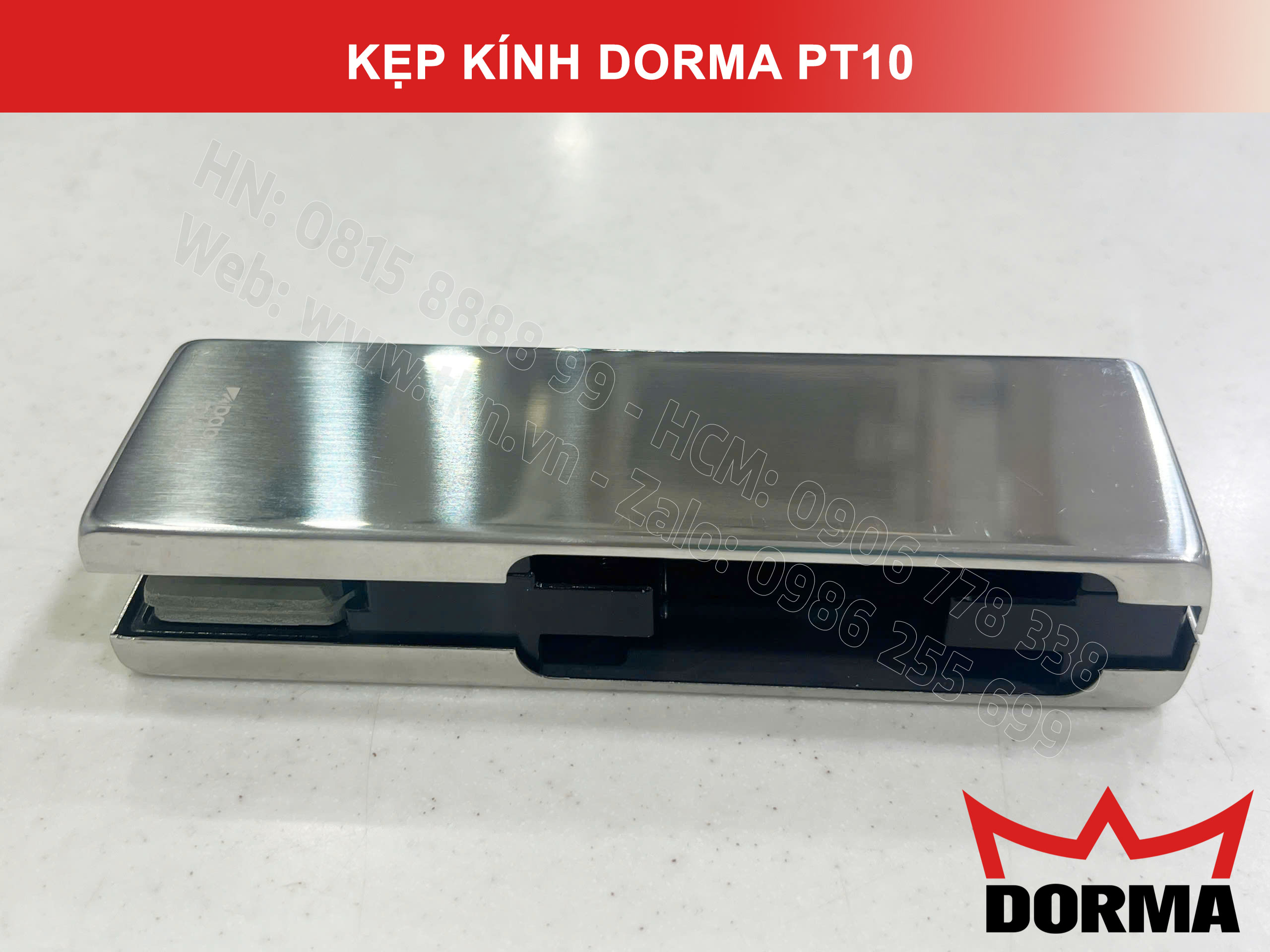 Kẹp kính bản lề sàn Dorma inox cao cấp dài 164mm PT10 9