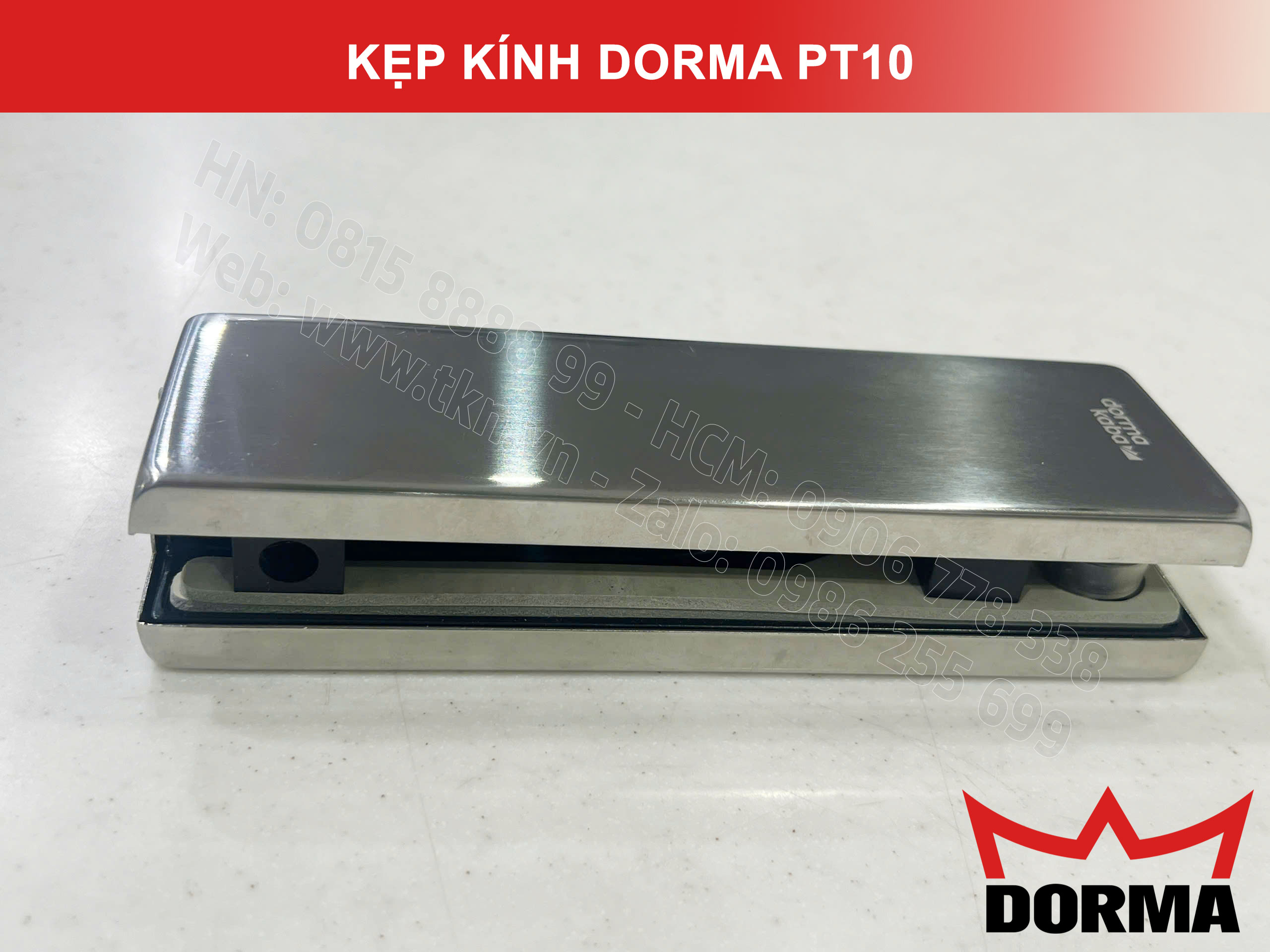 Kẹp kính bản lề sàn Dorma inox cao cấp dài 164mm PT10 8