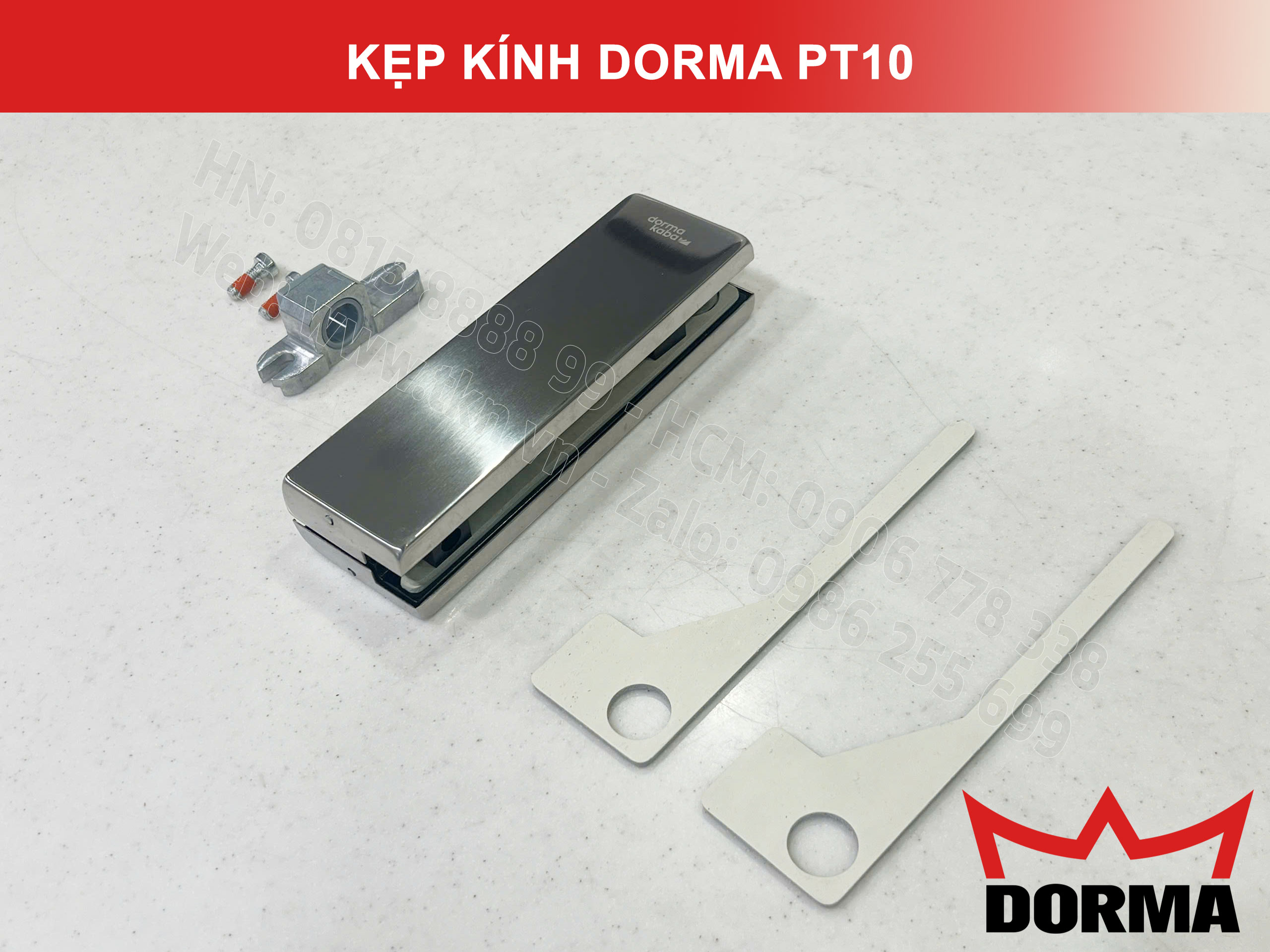 Kẹp kính bản lề sàn Dorma inox cao cấp dài 164mm PT10 1