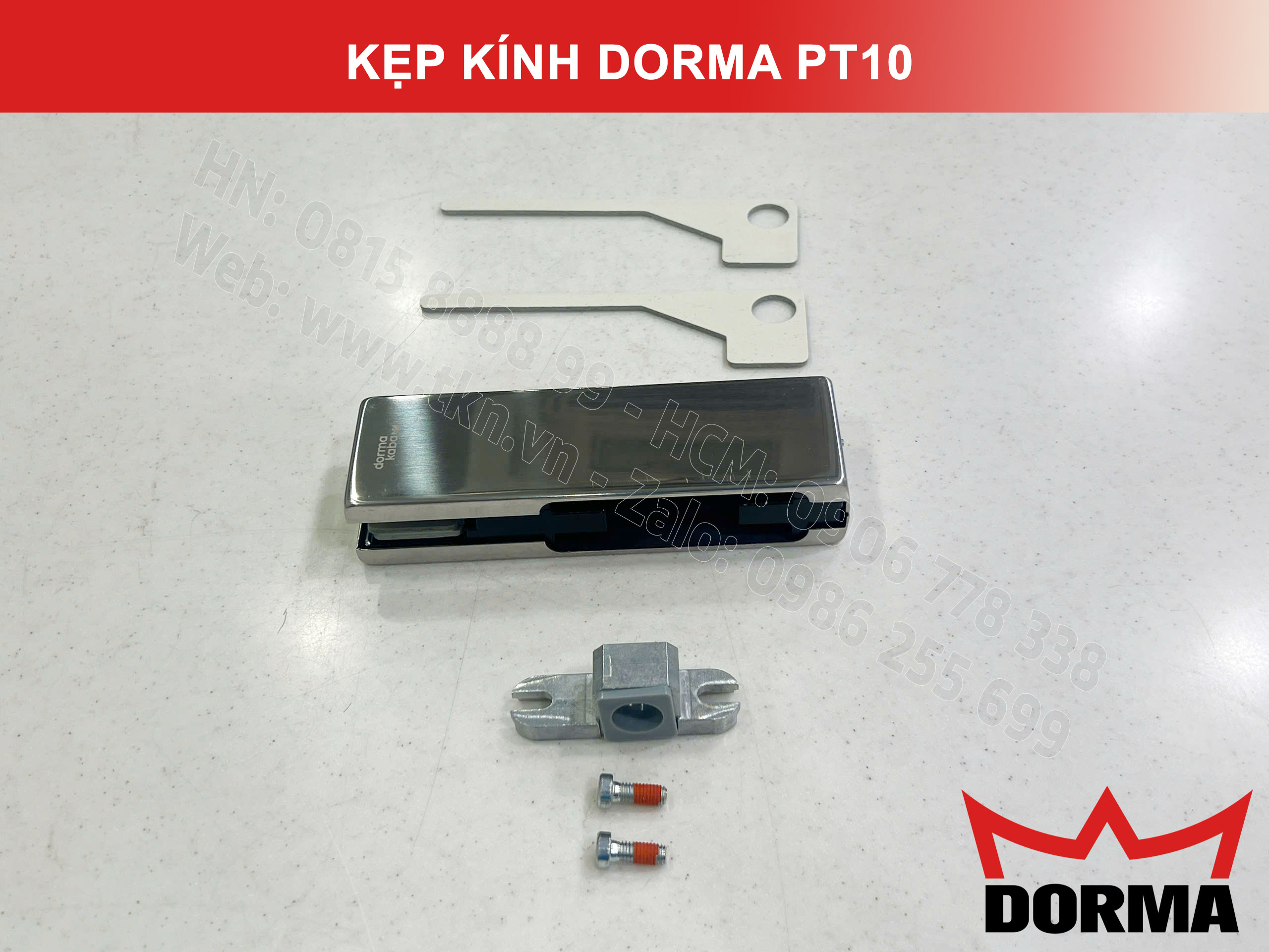 Kẹp kính bản lề sàn Dorma inox cao cấp dài 164mm PT10 4