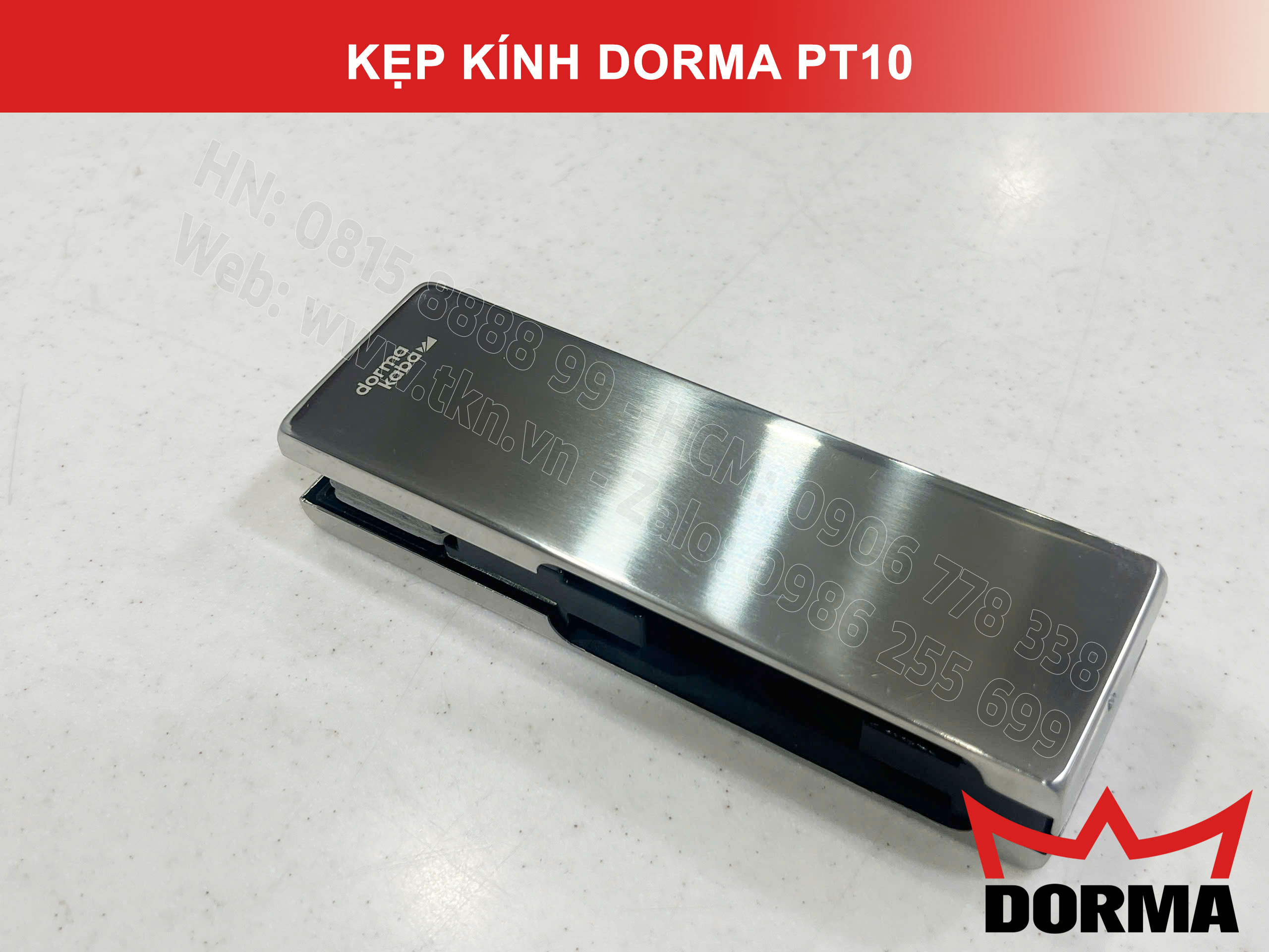 Kẹp kính bản lề sàn Dorma inox cao cấp dài 164mm PT10 14