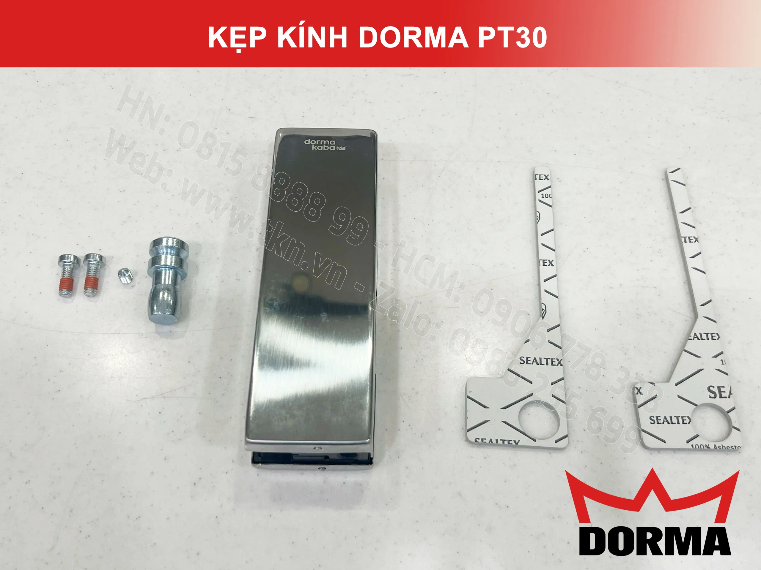 Kẹp kính bản lề sàn Dorma inox cao cấp dài 164mm PT30