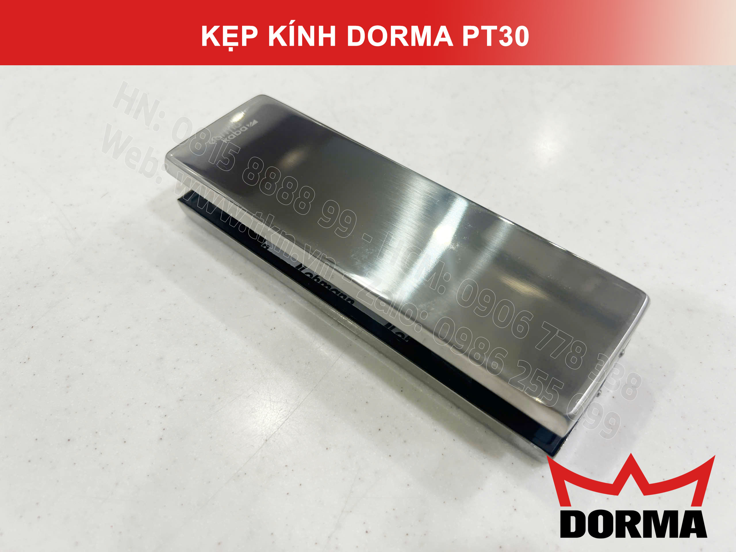 Kẹp kính bản lề sàn Dorma inox cao cấp dài 164mm PT30 12