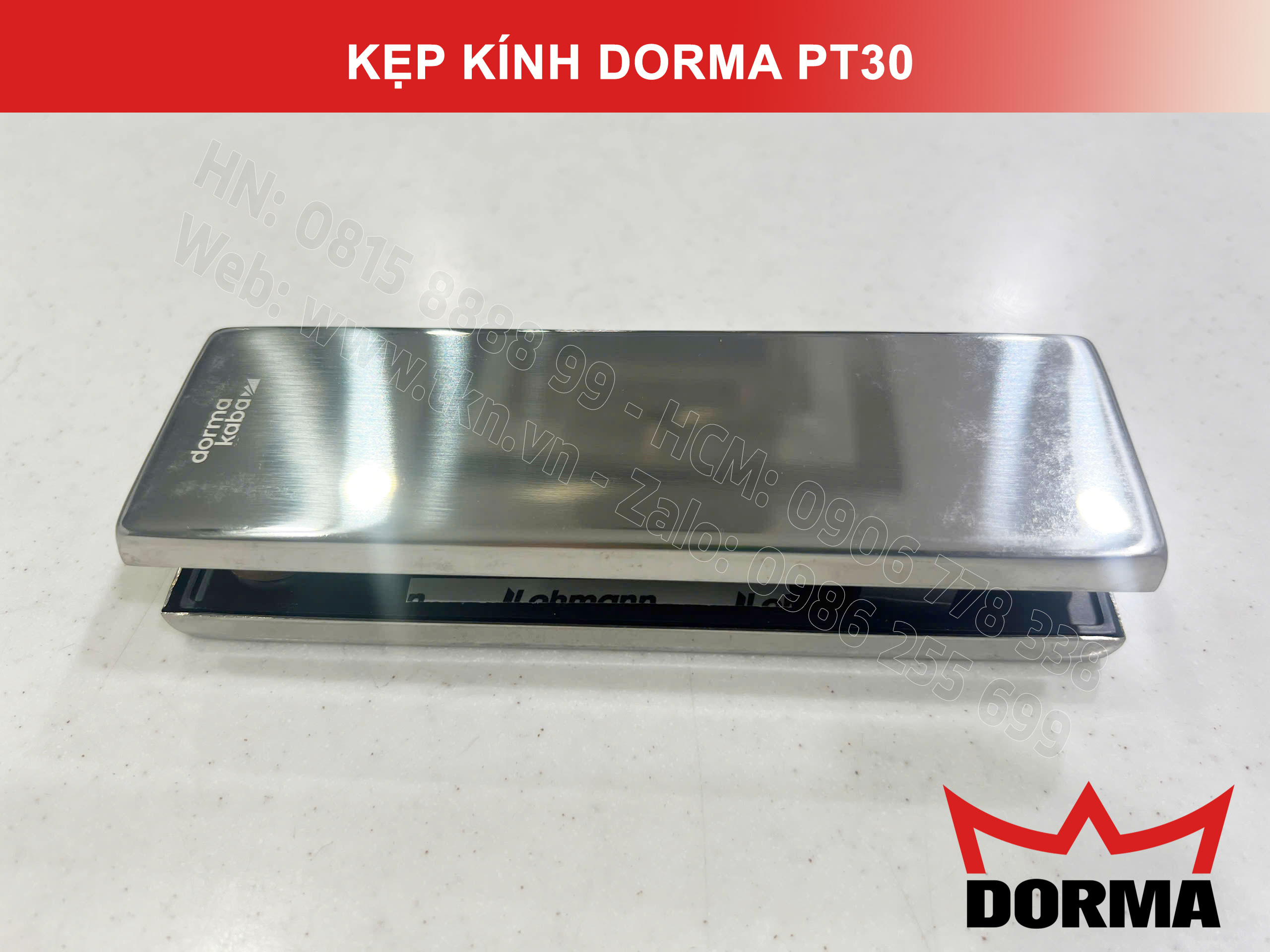 Kẹp kính bản lề sàn Dorma inox cao cấp dài 164mm PT30 11