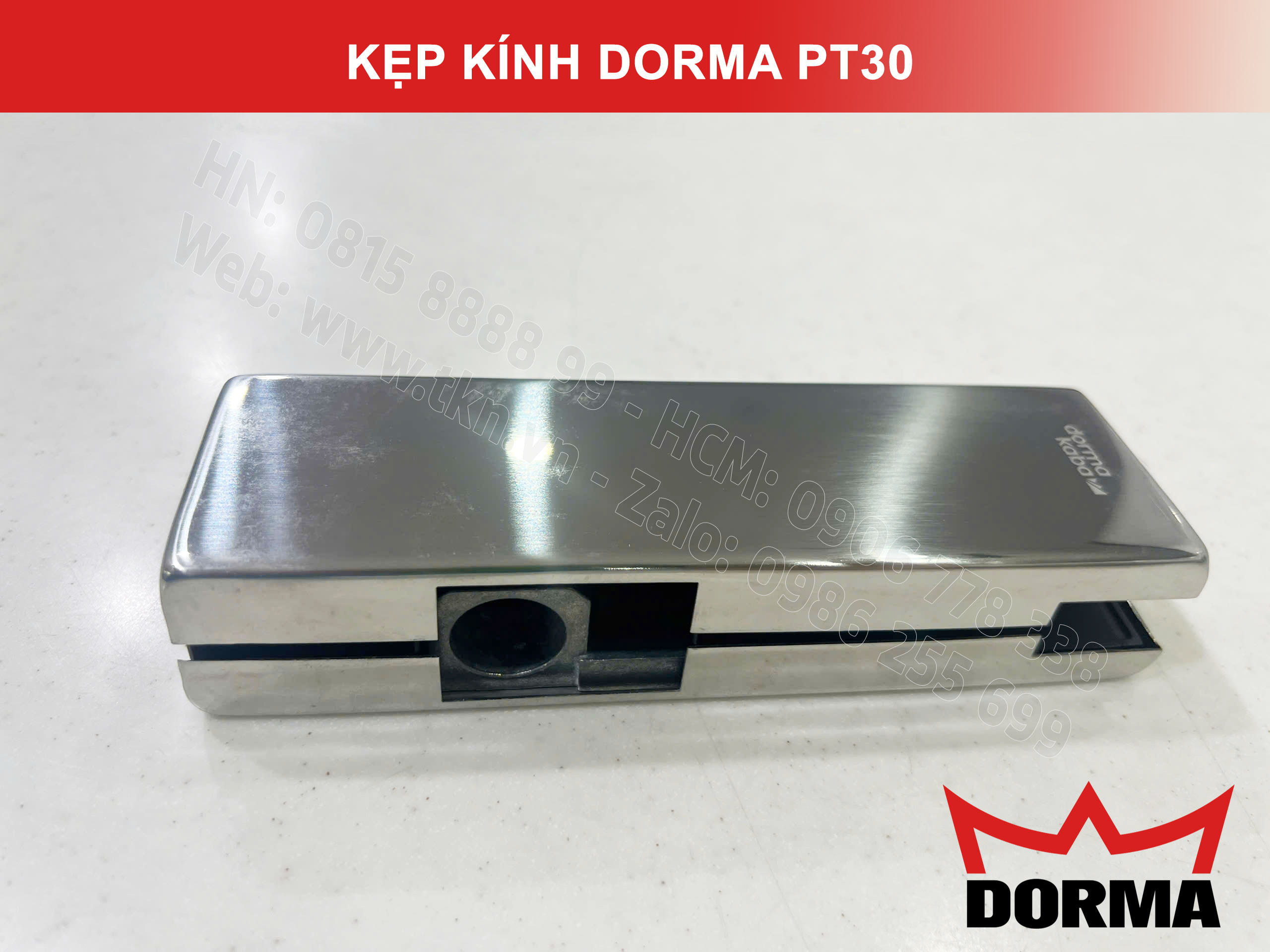 Kẹp kính bản lề sàn Dorma inox cao cấp dài 164mm PT30 10