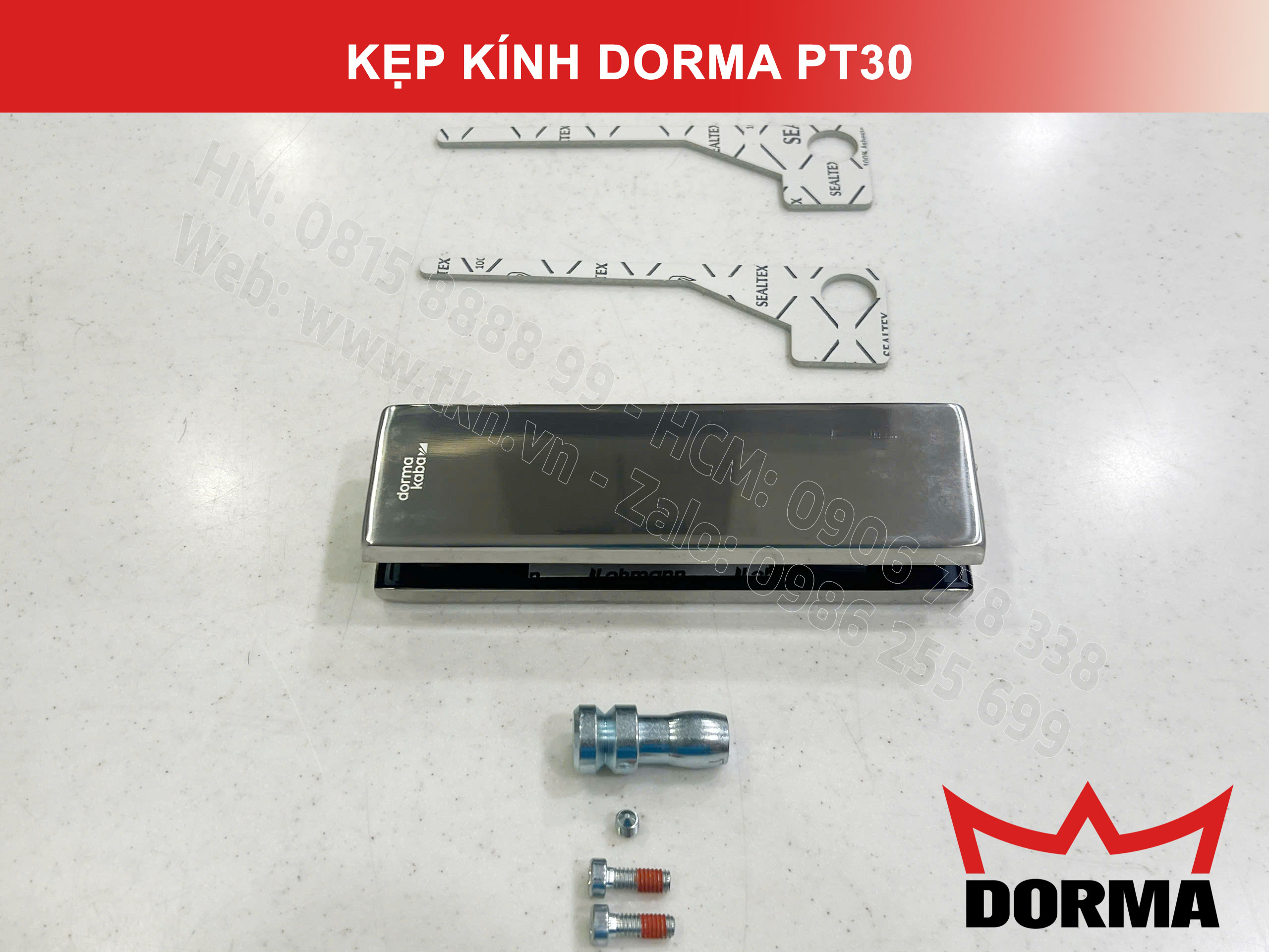 Kẹp kính bản lề sàn Dorma inox cao cấp dài 164mm PT30 6
