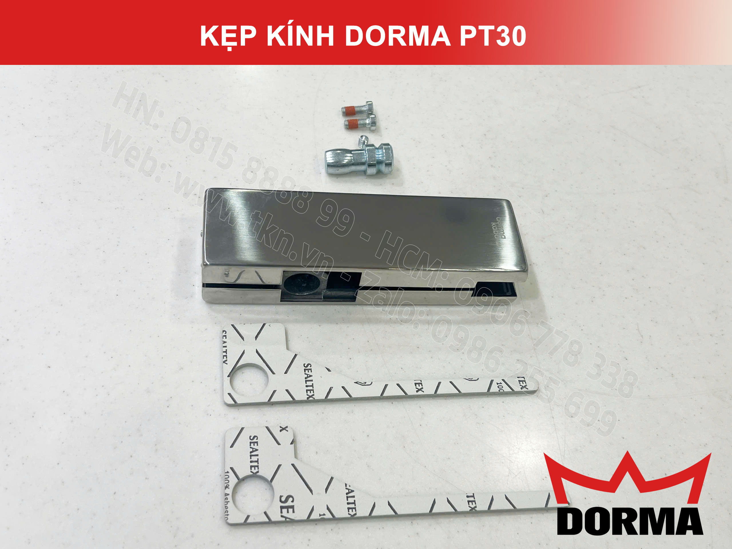 Kẹp kính bản lề sàn Dorma inox cao cấp dài 164mm PT30 5