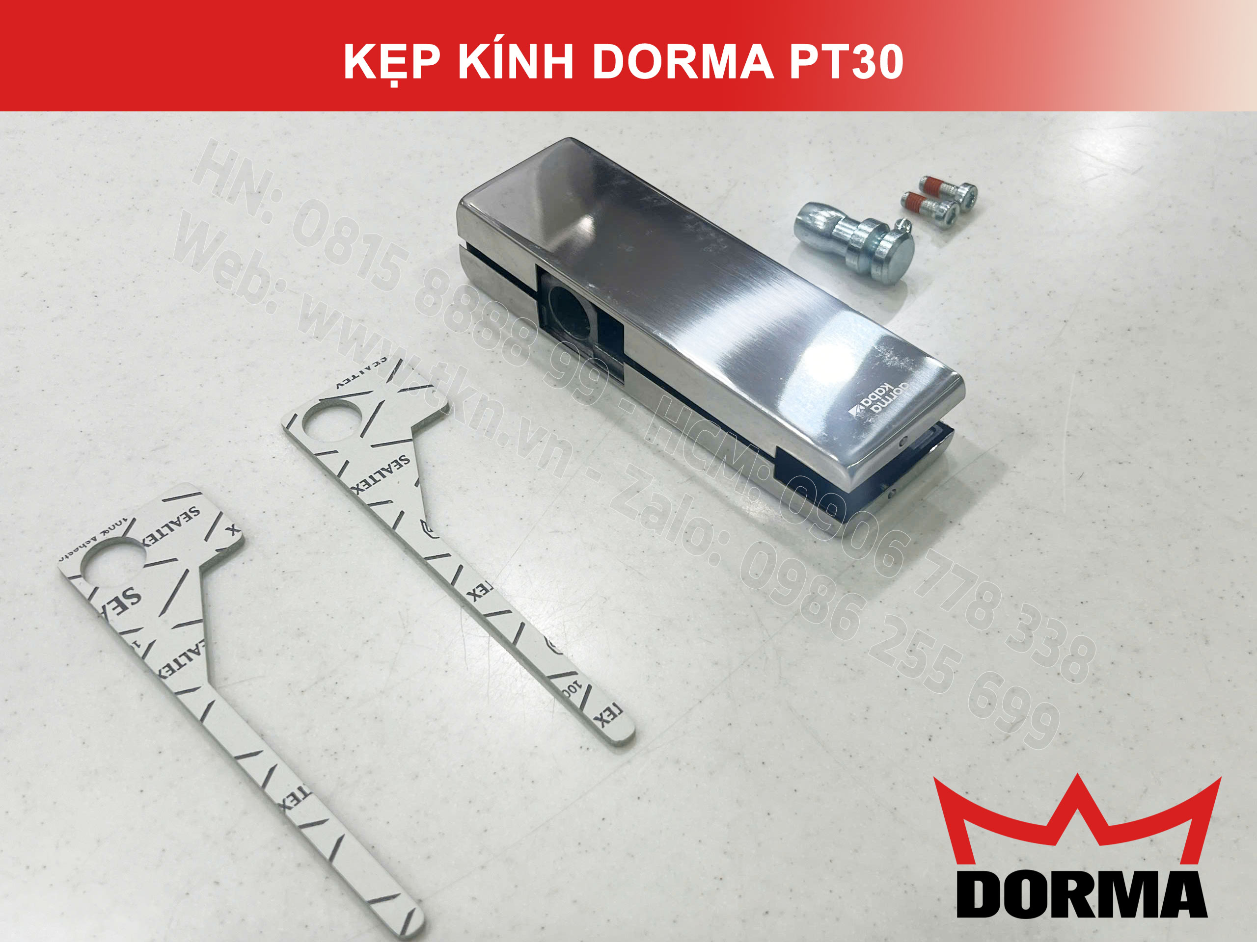 Kẹp kính bản lề sàn Dorma inox cao cấp dài 164mm PT30 4