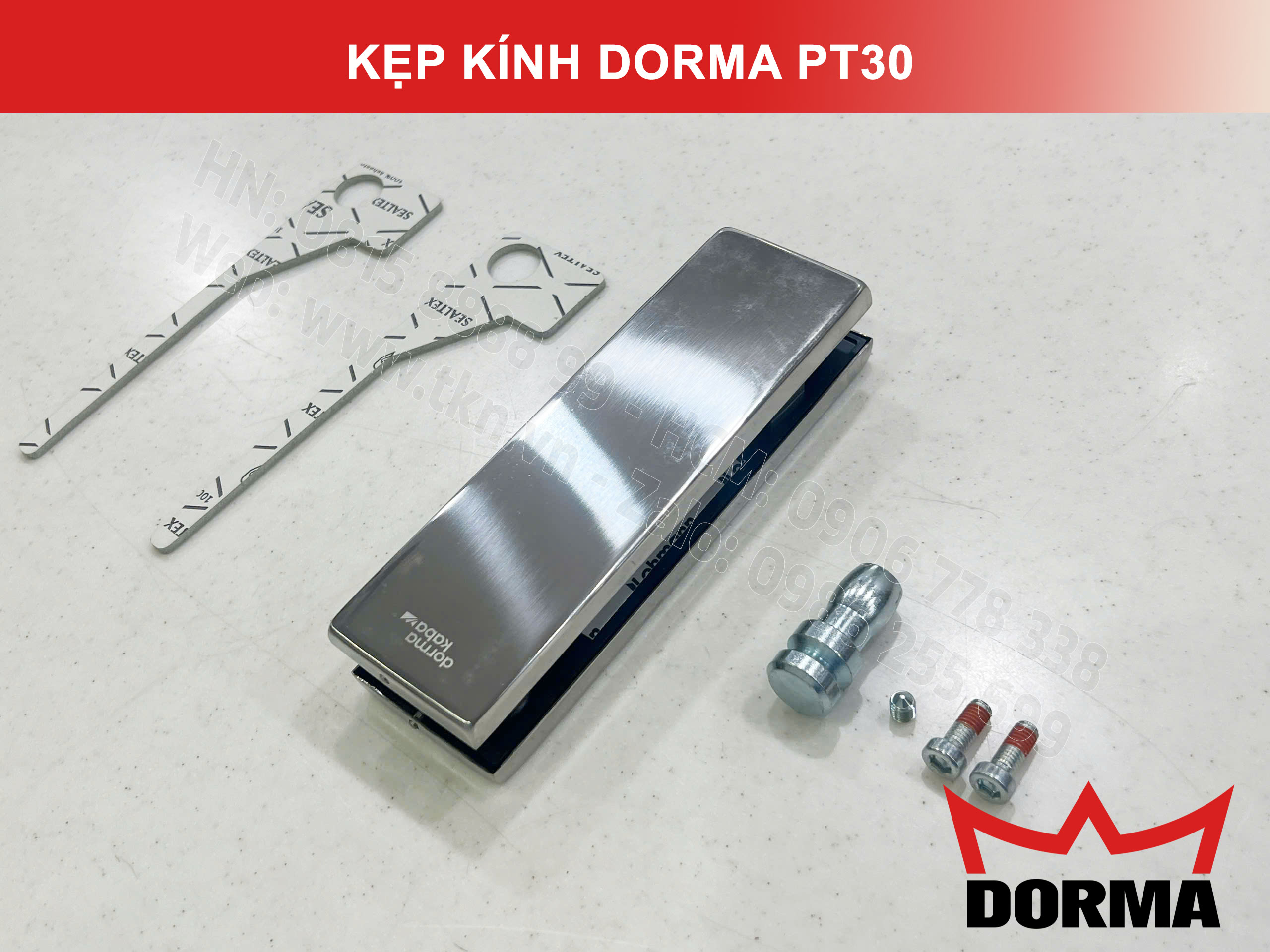 Kẹp kính bản lề sàn Dorma inox cao cấp dài 164mm PT30 3