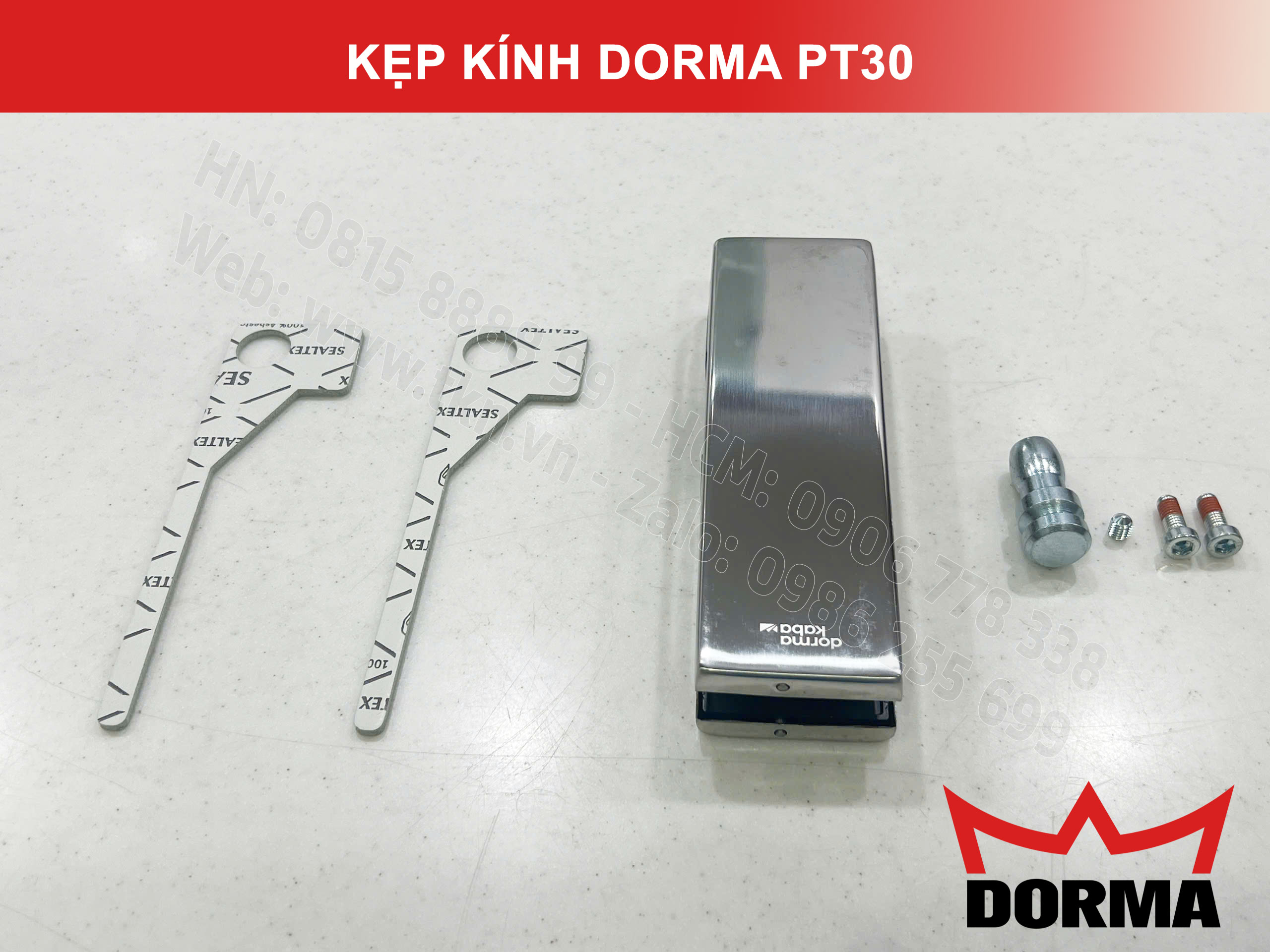 Kẹp kính bản lề sàn Dorma inox cao cấp dài 164mm PT30 2