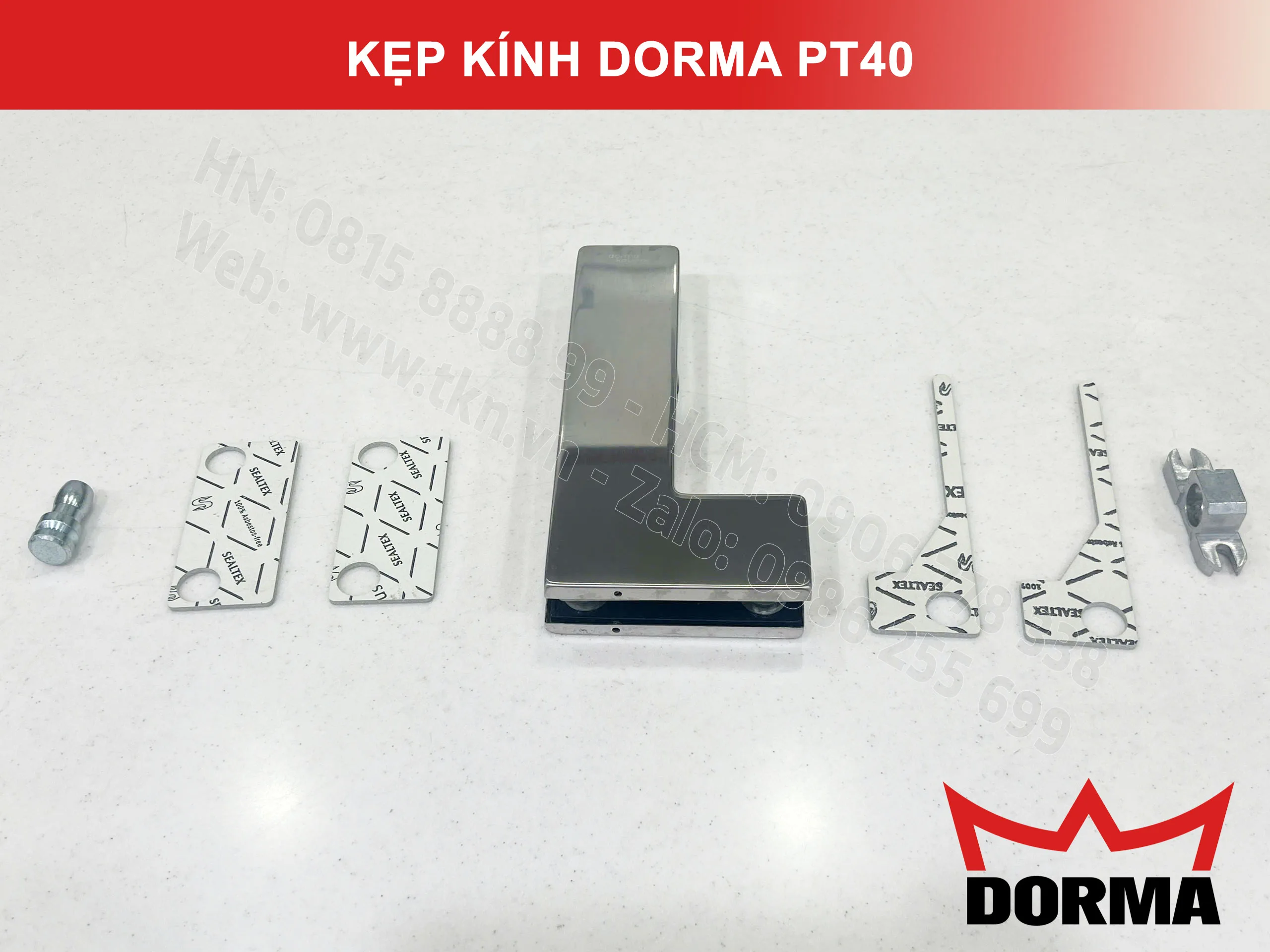 Kẹp kính bản lề sàn Dorma inox 304 dài 218mm PT40
