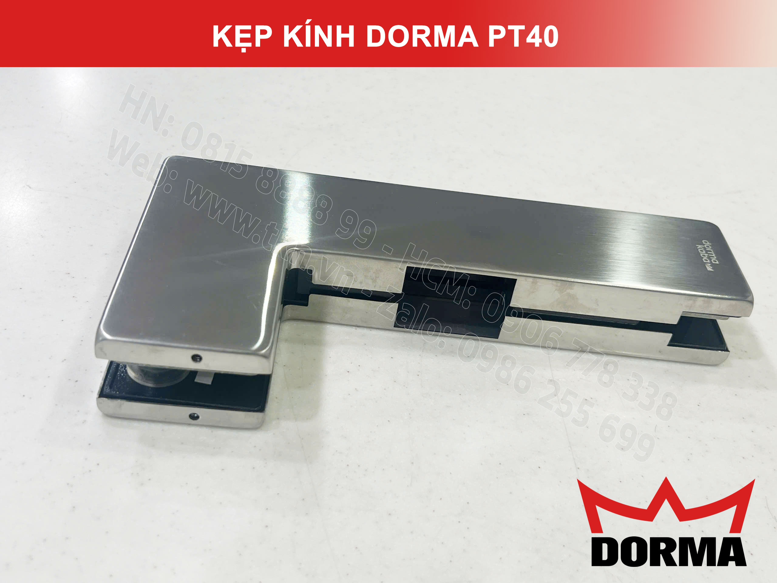 Kẹp kính bản lề sàn Dorma inox 304 dài 218mm PT40 8