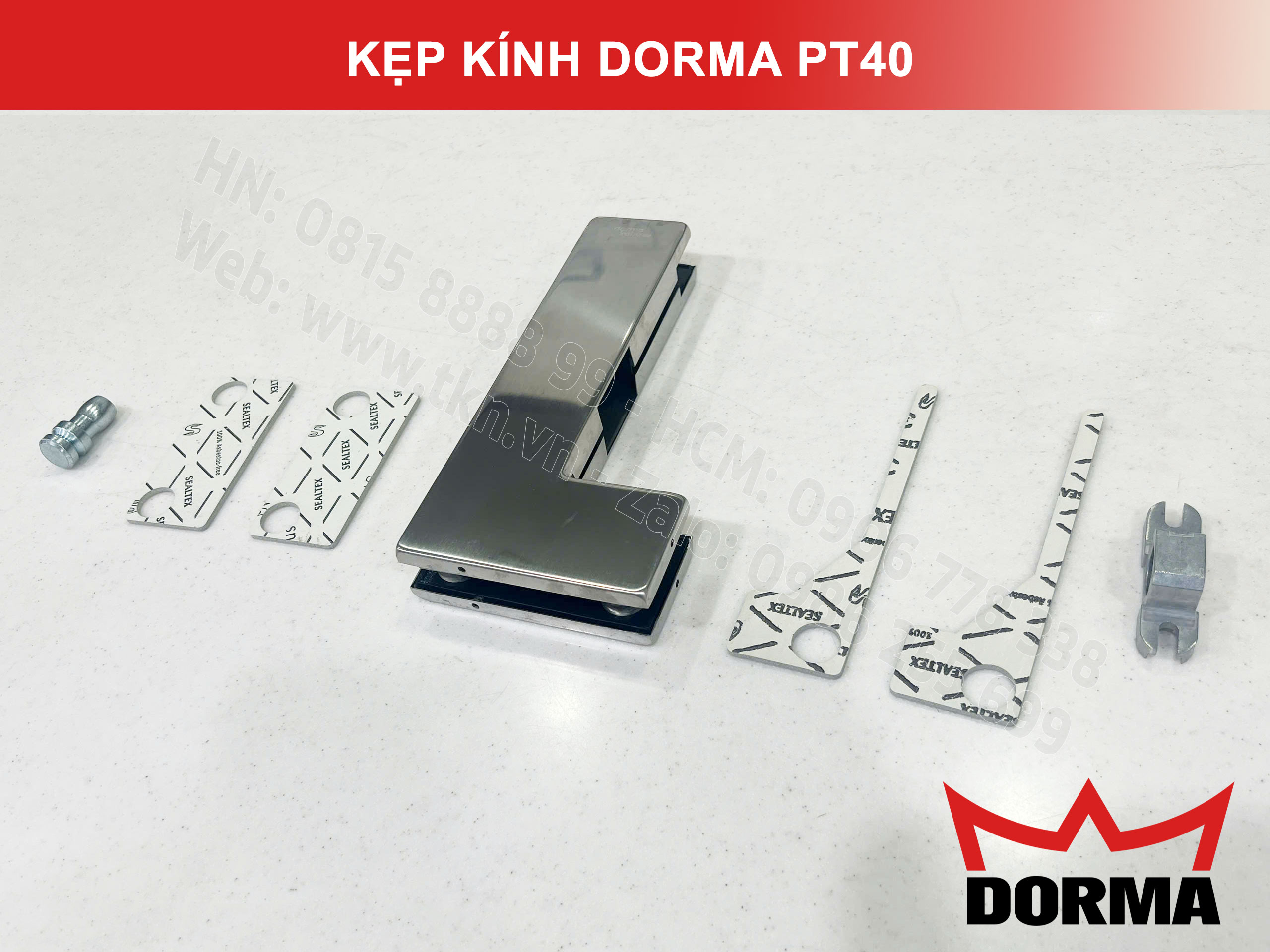 Kẹp kính bản lề sàn Dorma inox 304 dài 218mm PT40 5