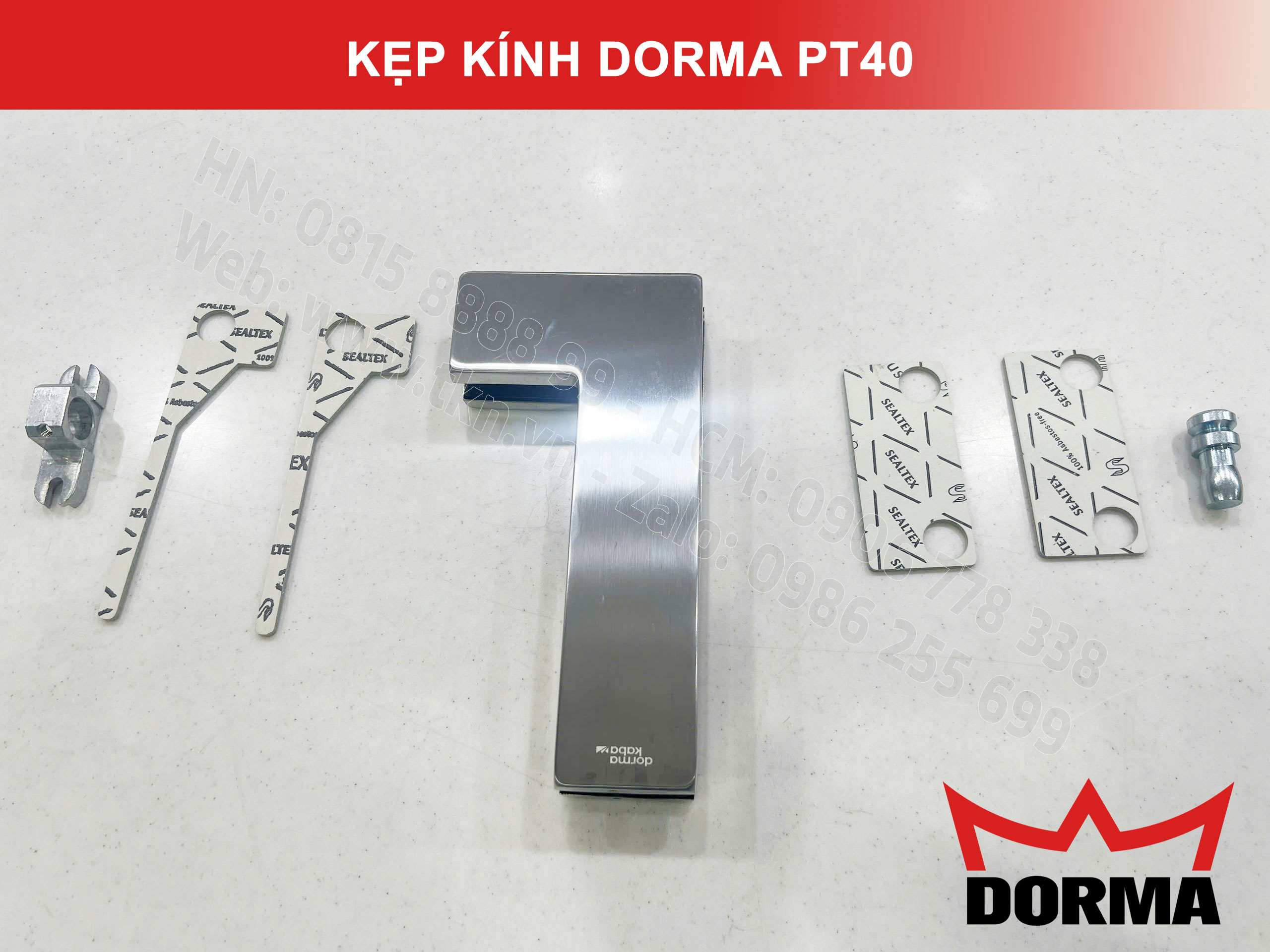 Kẹp kính bản lề sàn Dorma inox 304 dài 218mm PT40 4