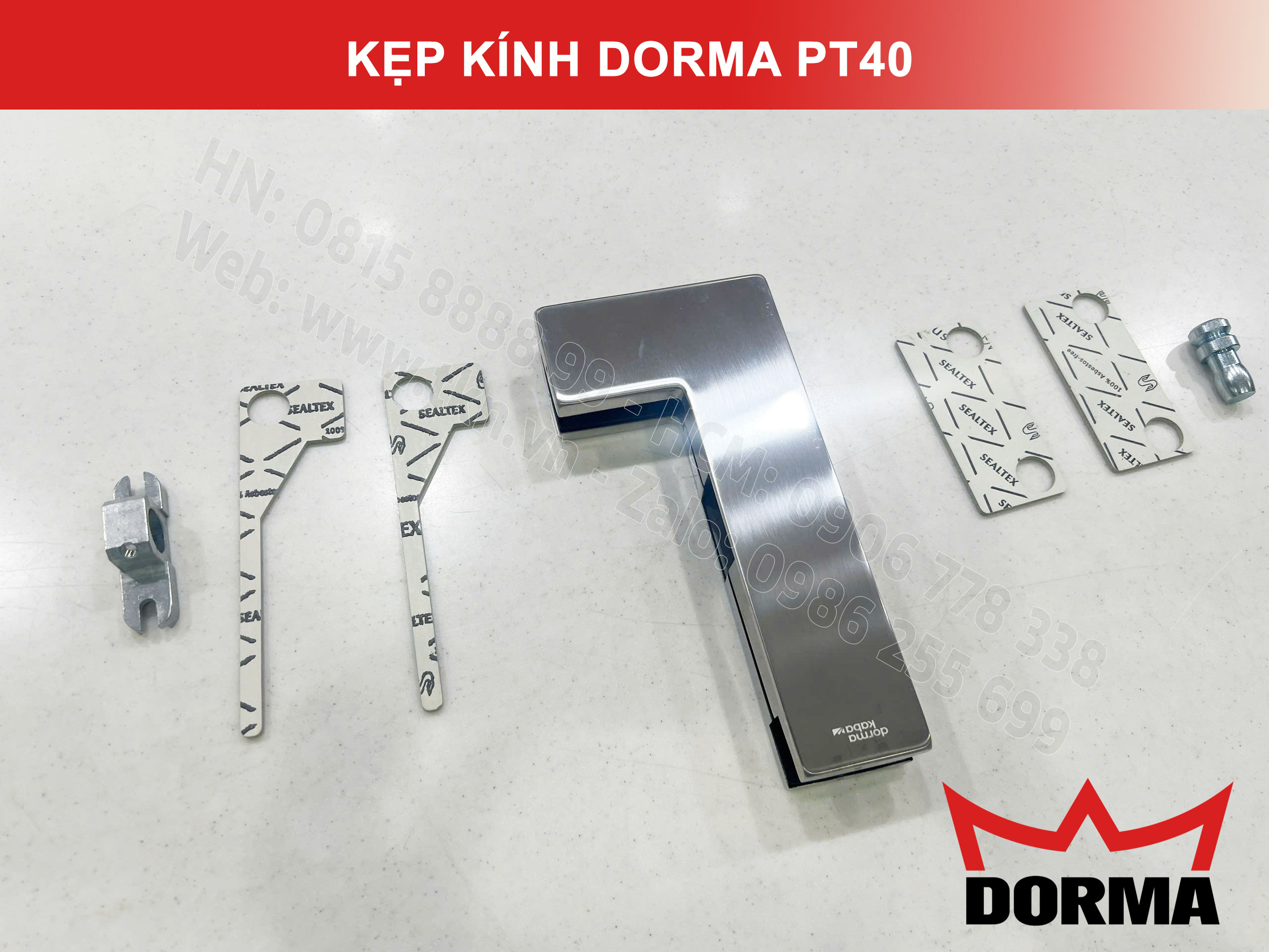 Kẹp kính bản lề sàn Dorma inox 304 dài 218mm PT40 3