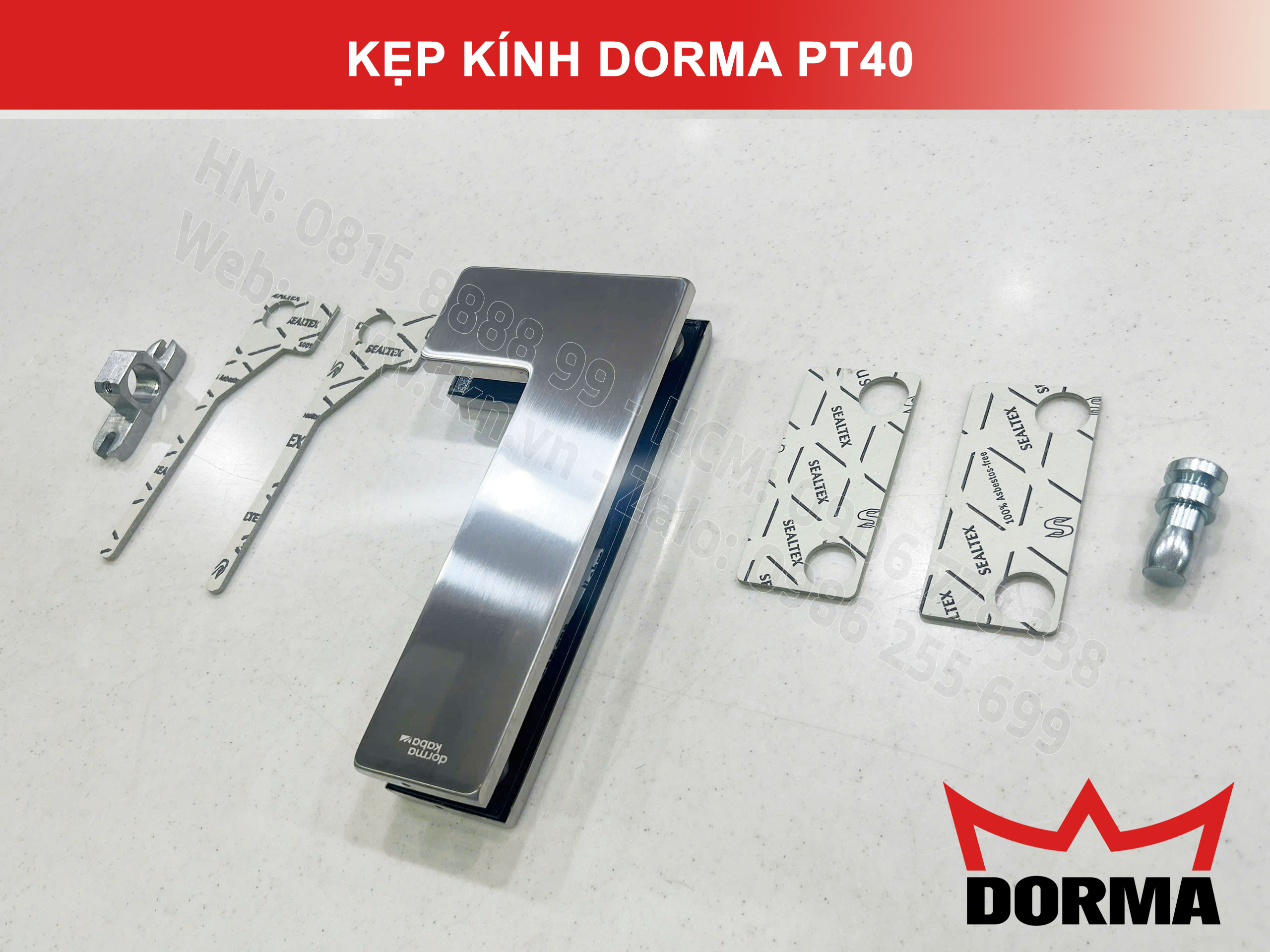 Kẹp kính bản lề sàn Dorma inox 304 dài 218mm PT40 2