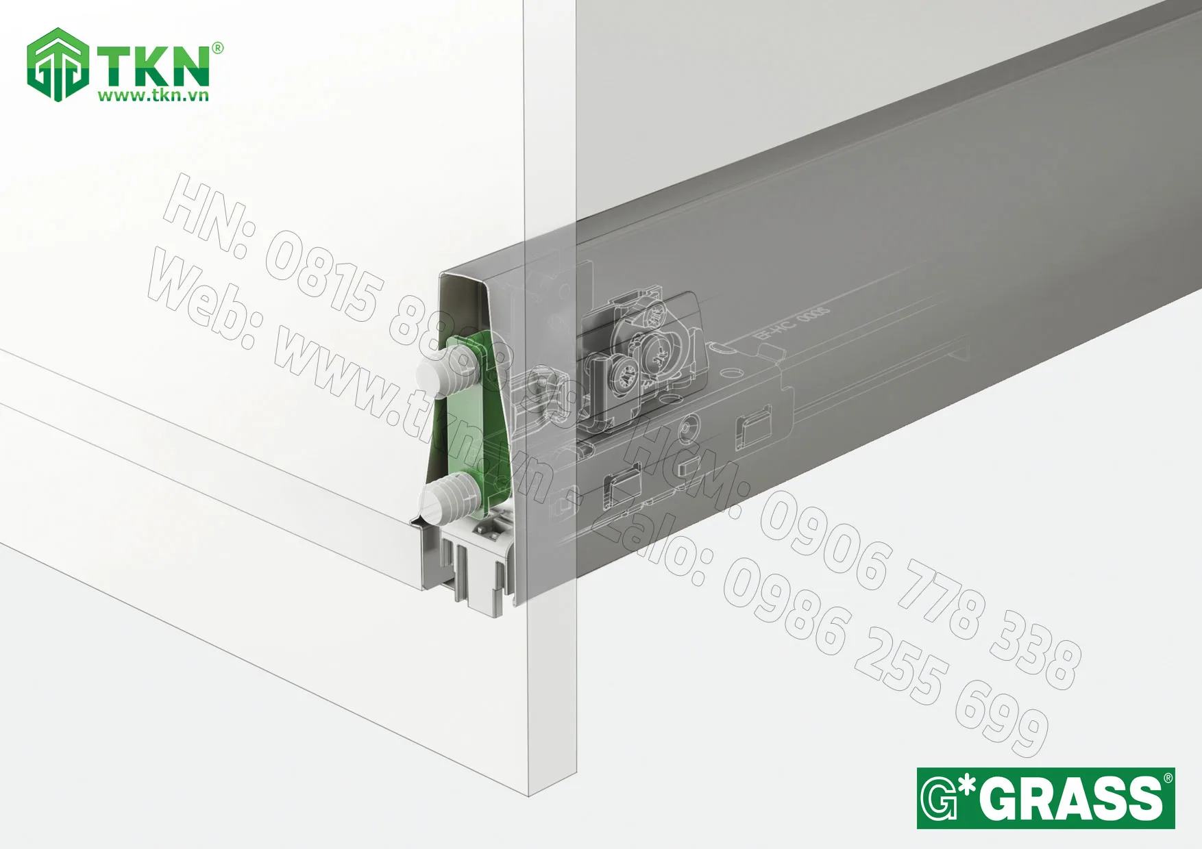 Ngăn kéo tủ bếp Grass DWD-XP 40kg vách inox nâng cấp Duowing XD.500SS 4