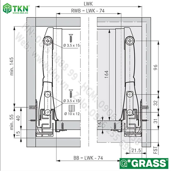 Ngăn kéo tủ bếp Grass DWD-XP 40kg vách thép nâng cấp Solowing XS.500AM 4