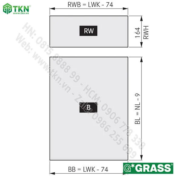 Ngăn kéo tủ bếp Grass DWD-XP 40kg vách thép nâng cấp Solowing XS.500AM 3