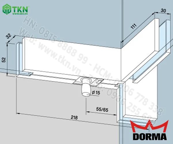 Kẹp kính bản lề sàn Dorma inox 304 dài 218mm PT41