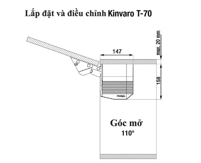 Tay nâng tủ bếp GRASS Kinvaro T-70 1 cánh mở lật có góc mở rộng