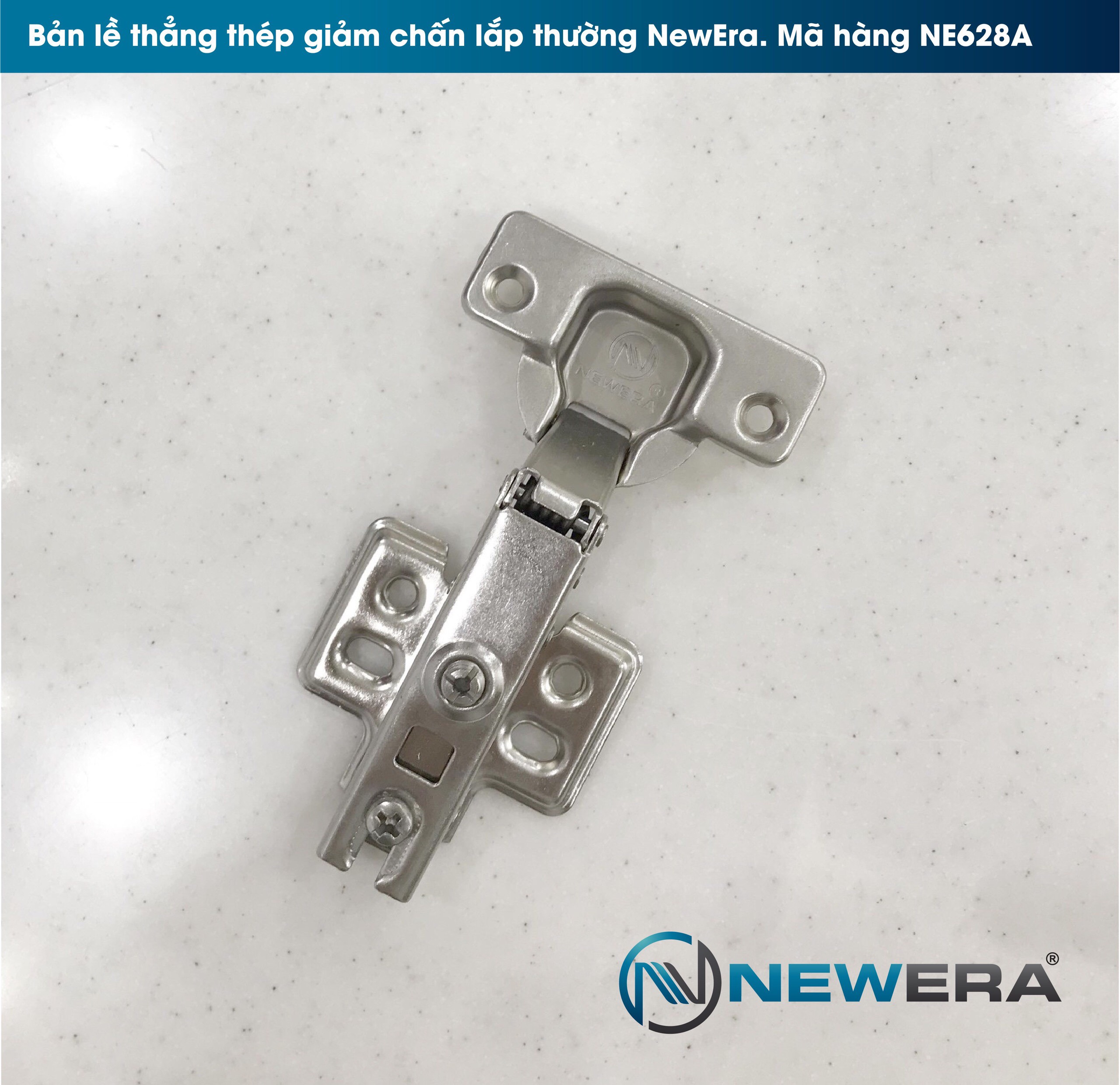 Bản lề tủ bếp NewEra giảm chấn, loại thẳng, lắp thường 628a