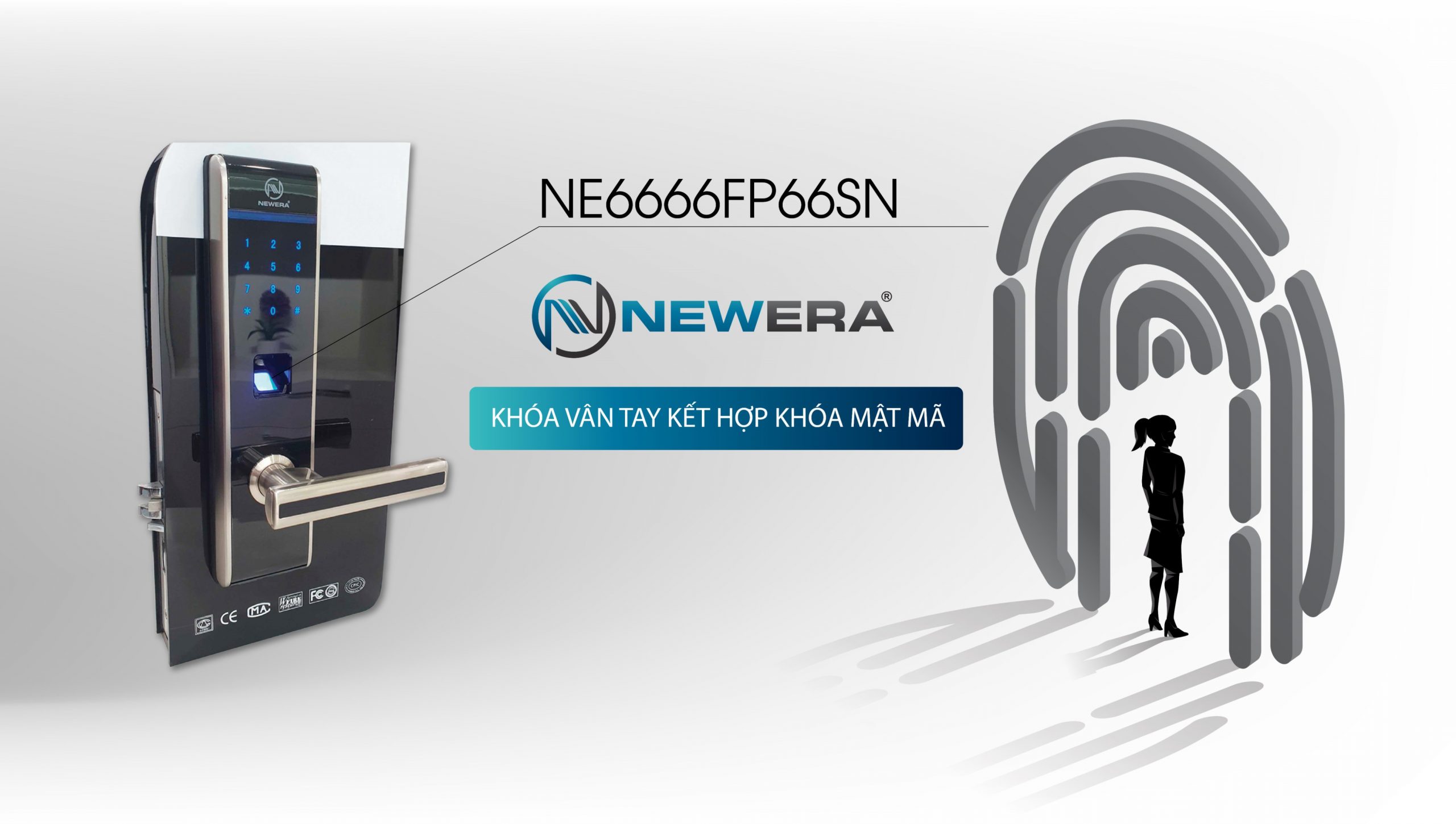 Khóa vân tay kết hợp mật mã NewEra thép và kẽm NE6666FP66SN 1