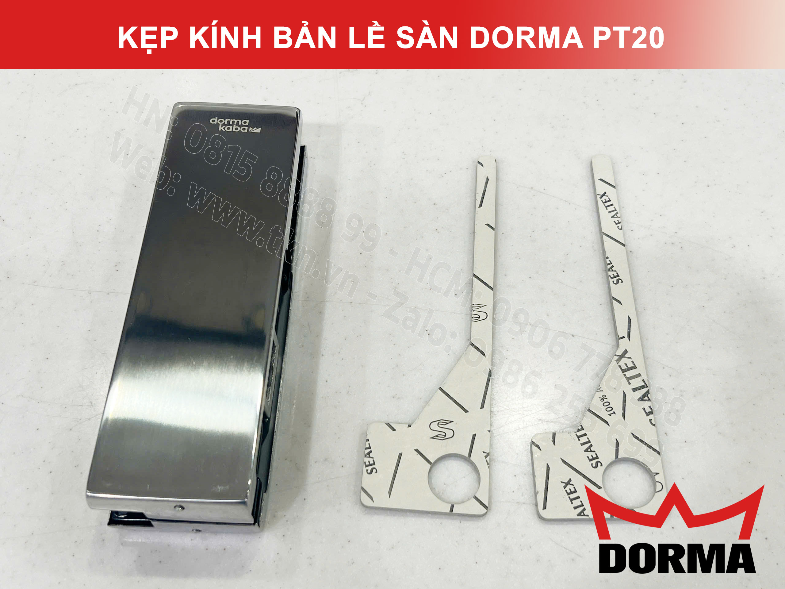 Kẹp kính bản lề sàn Dorma inox 304 dài 164mm PT20