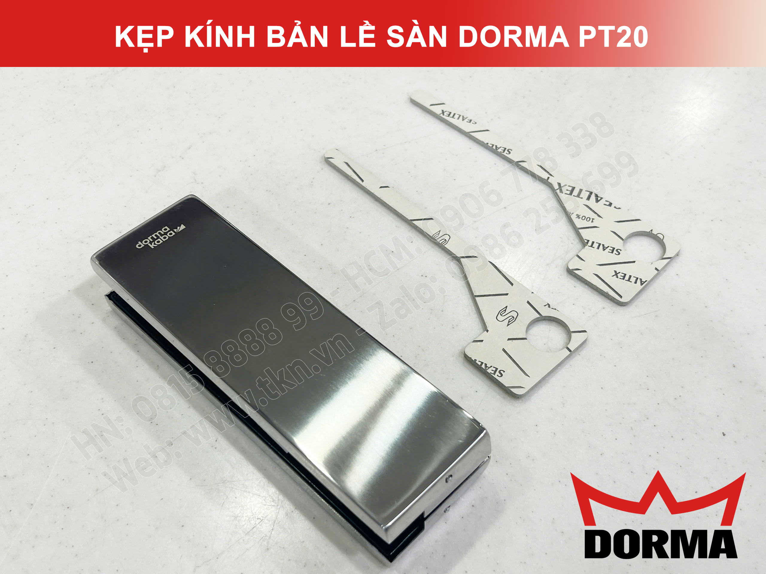 Kẹp kính bản lề sàn Dorma inox 304 dài 164mm PT20 4