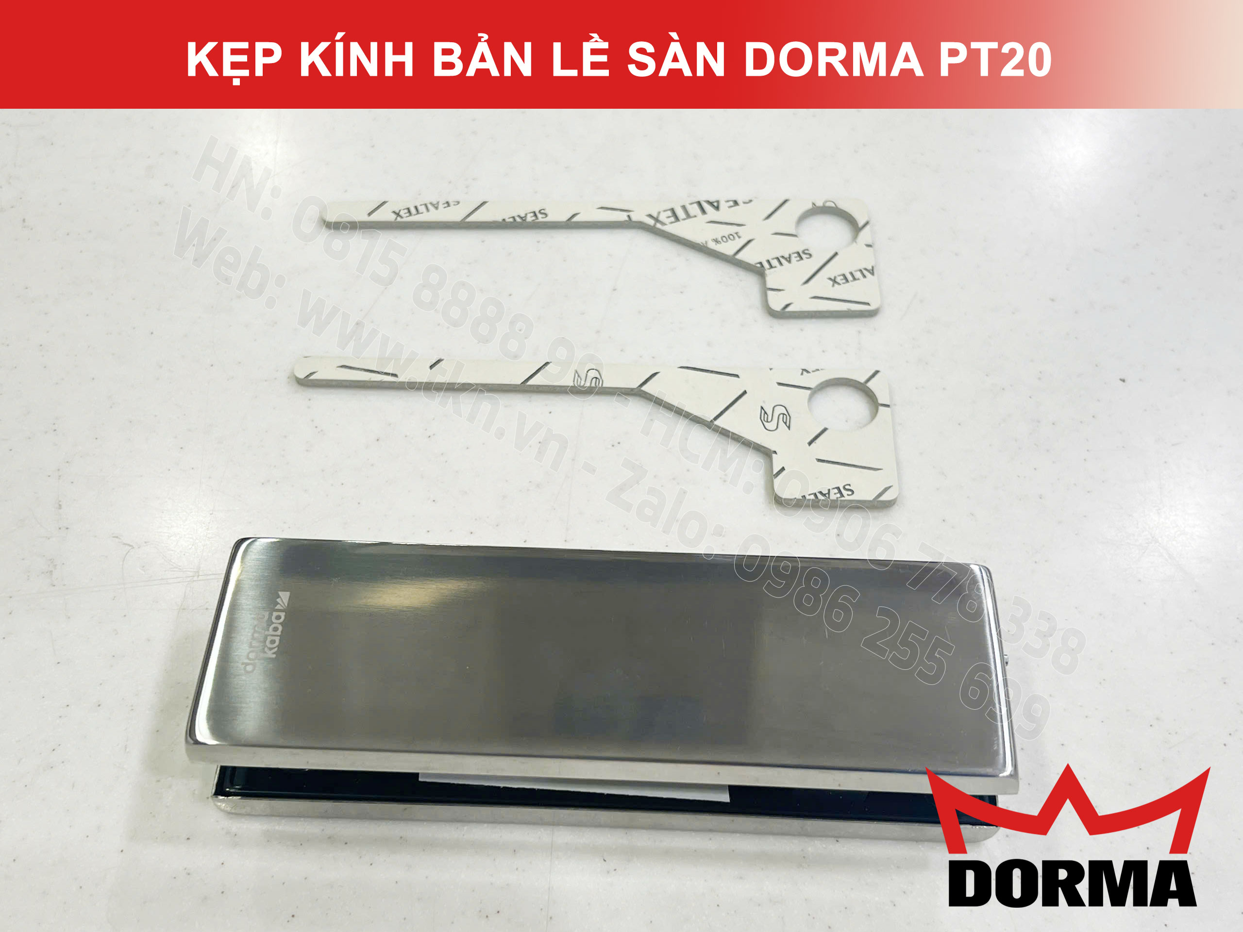 Kẹp kính bản lề sàn Dorma inox 304 dài 164mm PT20 3