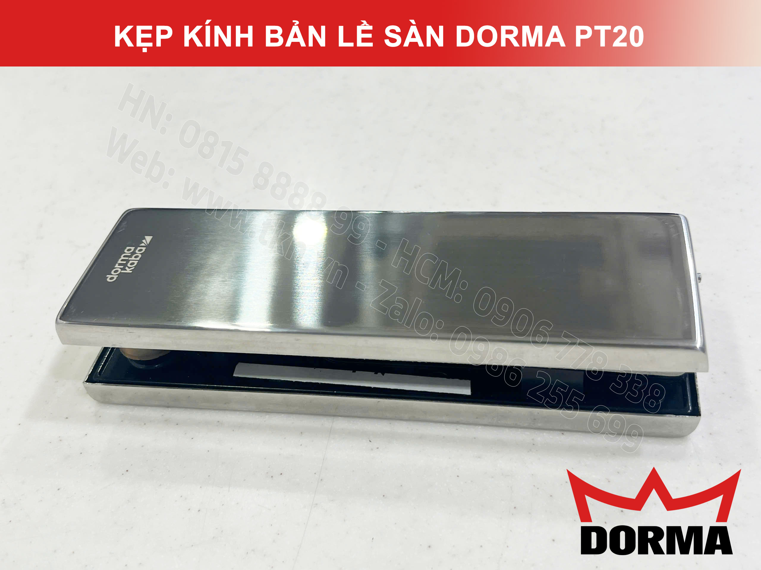 Kẹp kính bản lề sàn Dorma inox 304 dài 164mm PT20 7