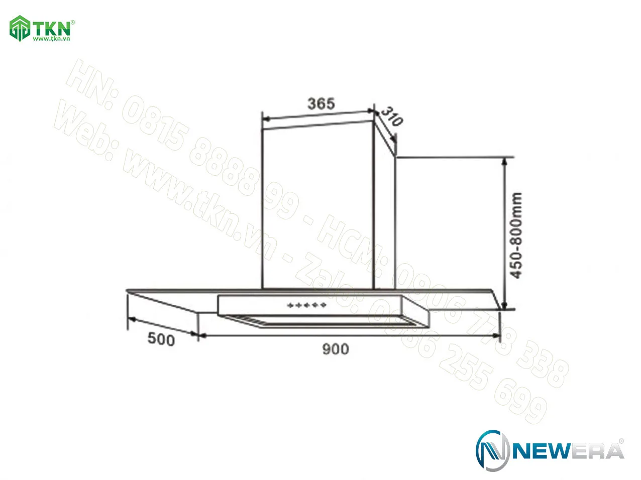 Máy hút mùi NewEra thép không gỉ 900mm NE9006HA 13