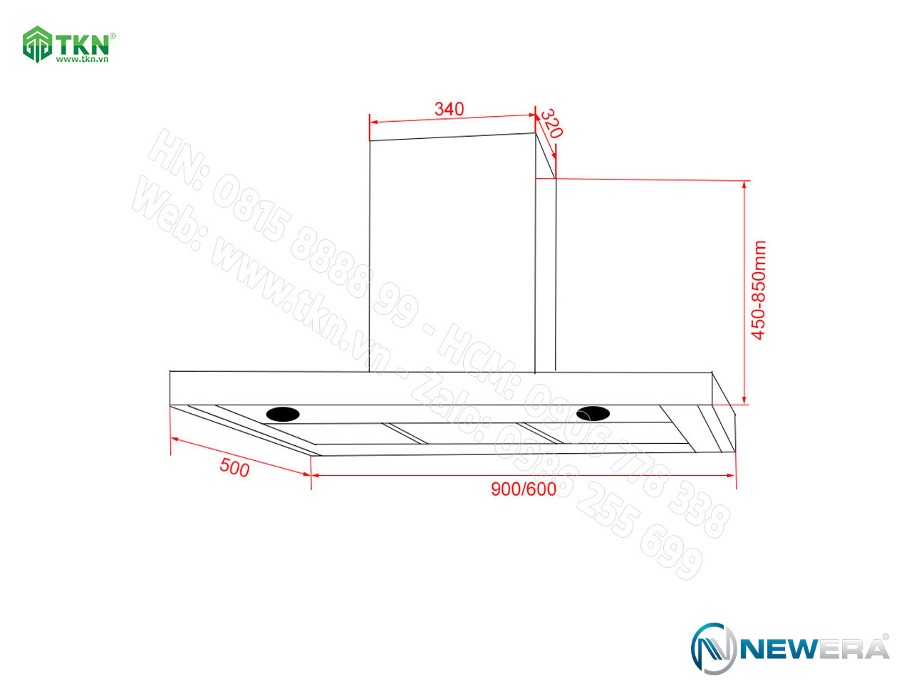 Máy hút mùi NewEra inox 304 900mm NE9088HA 6