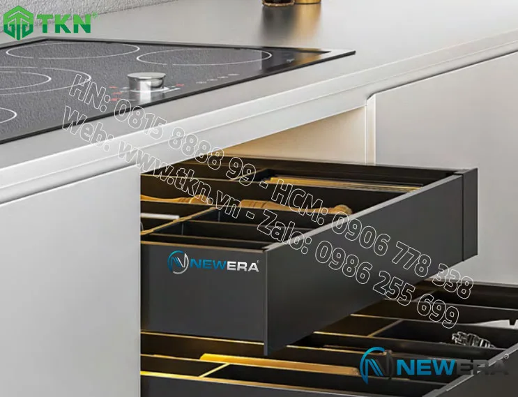 Ngăn kéo tủ bếp NewEra 30kg mở toàn phần giảm chấn NE.500P