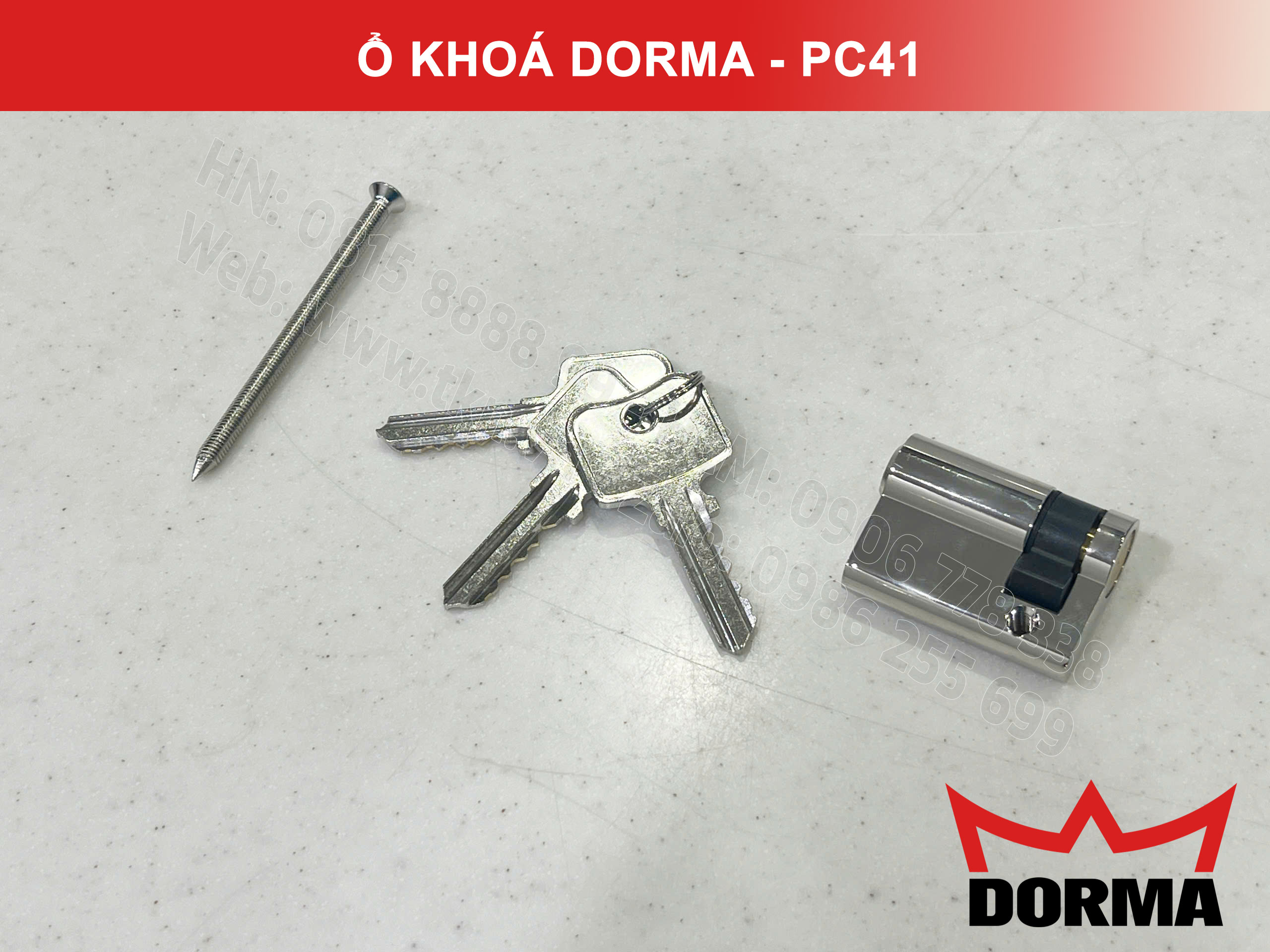 Ổ khóa cửa Dorma thép cao câp không rỉ dài 42mm PC41 6