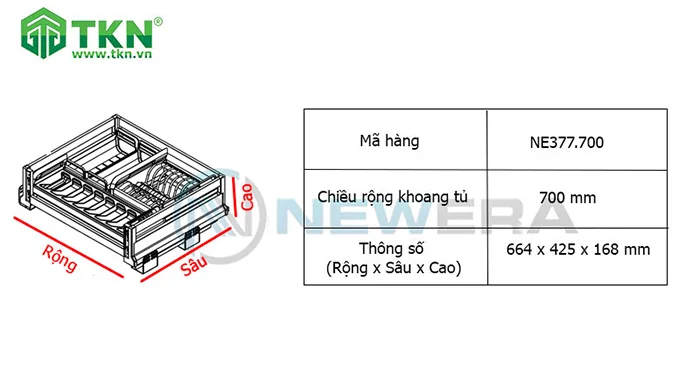 Thông số kích thước của ngăn kéo Newera NE377.700