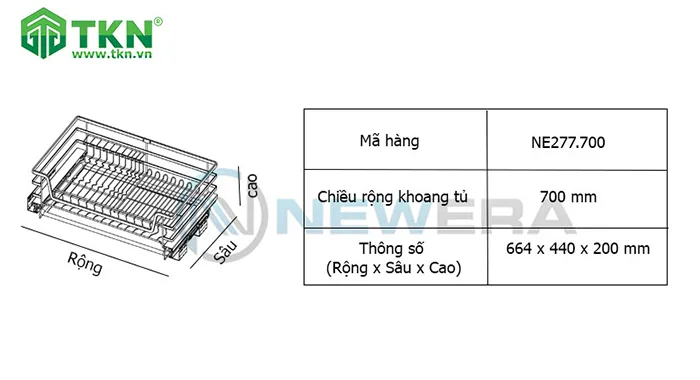 Thông số kích thước của ngăn kéo Newera NE277.700