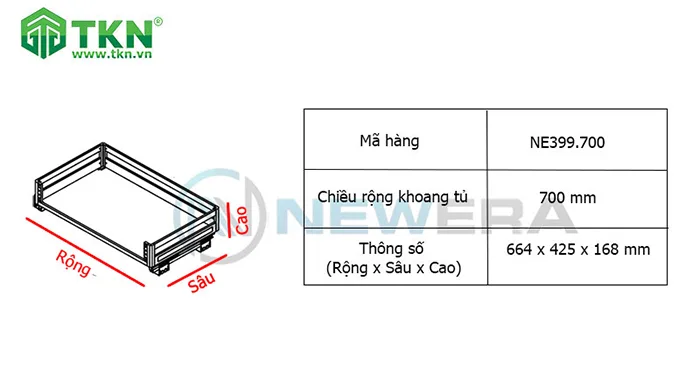 Thông số kích thước ngăn kéo xoong nôi NewEra NE399.700