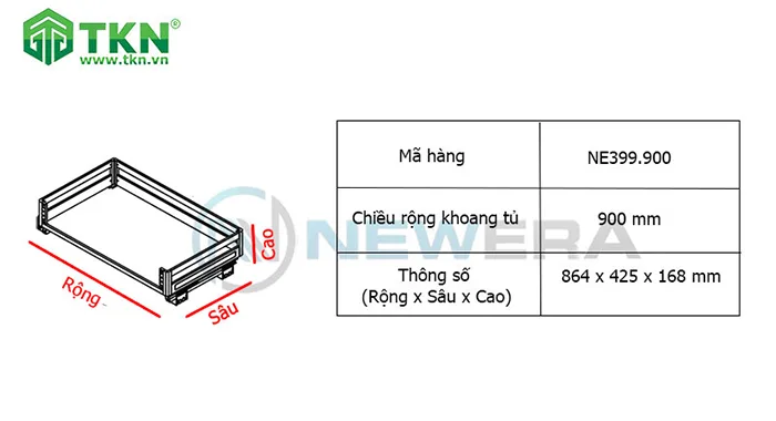 Thông số kích thước ngăn kéo xoong nôi NewEra NE399.900