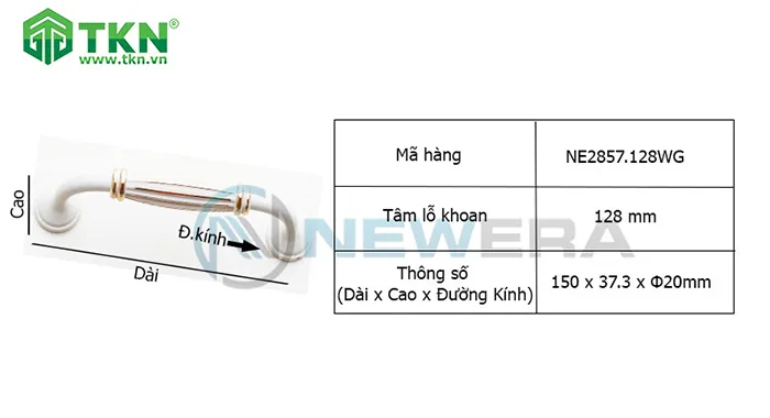 Thông số kích thước tay nắm NewEra NE2857.128WG