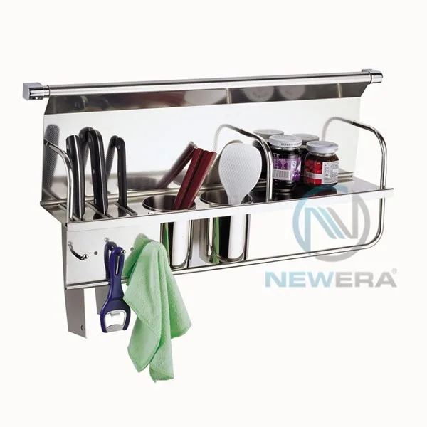 Giá inox cài dao, đũa, gia vị NewEra treo tủ giữa rộng 700mm NE0970E
