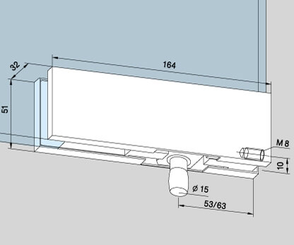 Kẹp kính bản lề sàn Dorma inox cao cấp dài 164mm PT30