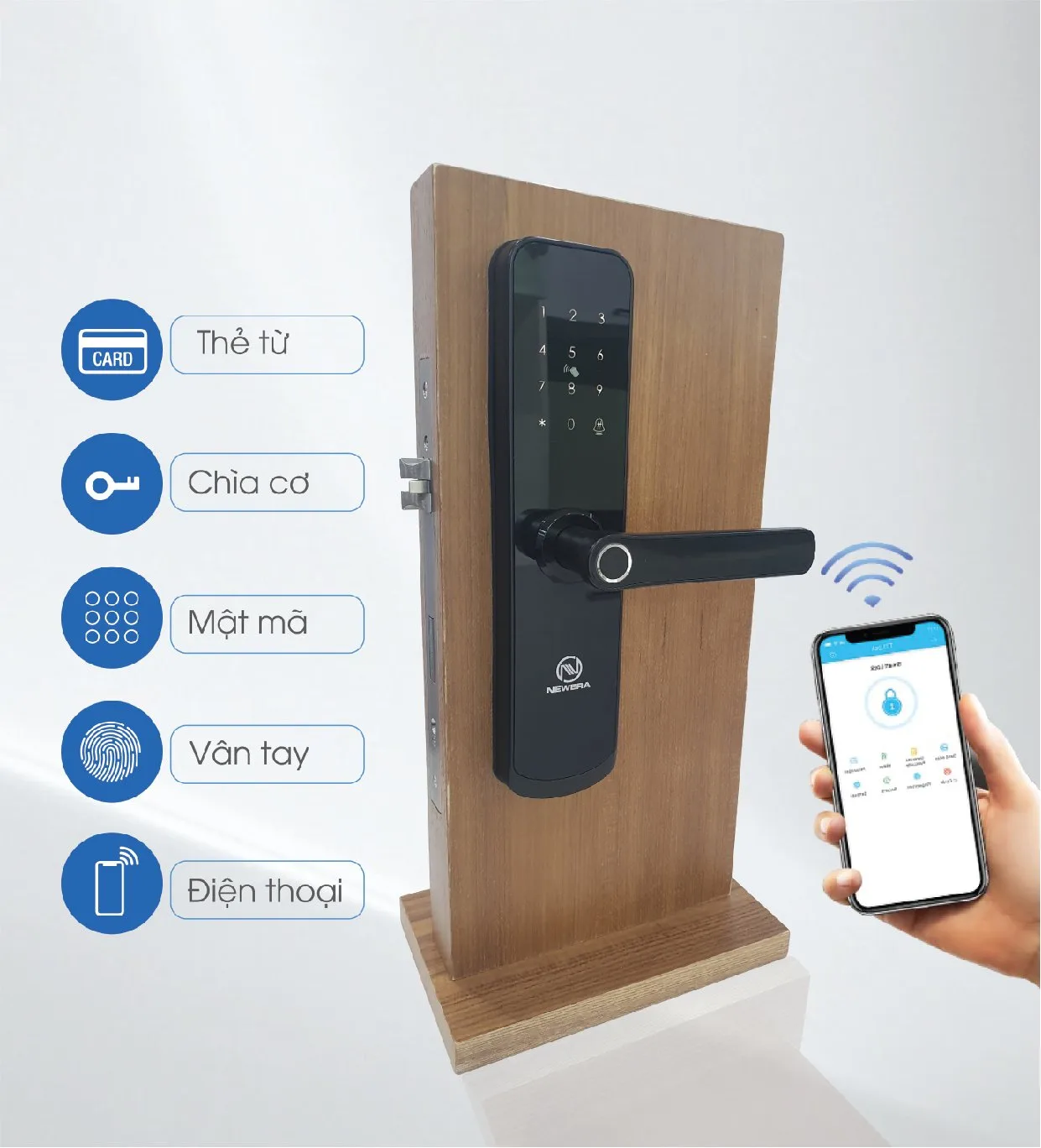 Khóa vân tay cửa gỗ nhôm thép NewEra hợp kim NE9999FW99B