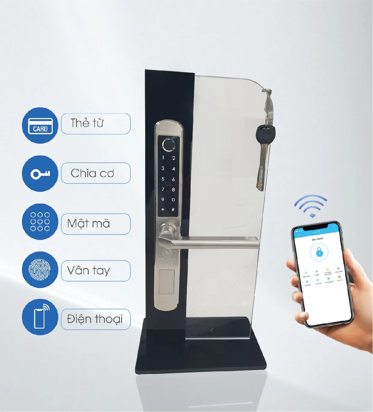 Khóa vân tay cửa nhôm Xingfa gỗ thép NewEra inox 301 NE9999FA99