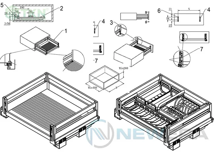 Vị trí cố định ngăn kéo xoong nồi NewEra
